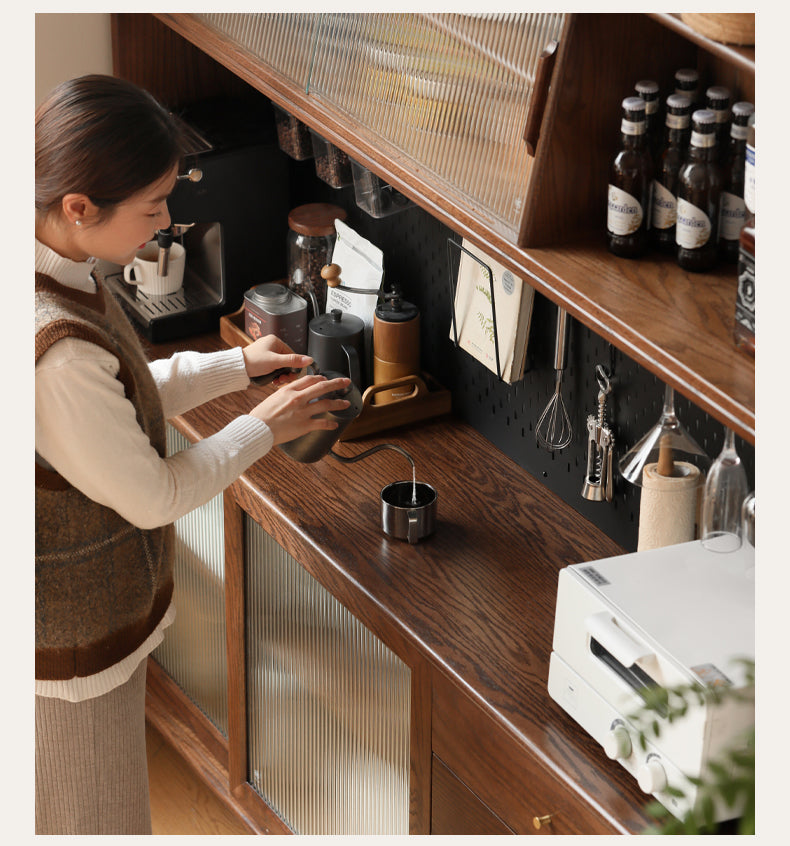 Solid Oak Wood Sideboard Buffet Cabinet - Rustic Farmhouse Dining Room Storage for Dishes, Linens & Entertaining Essentials