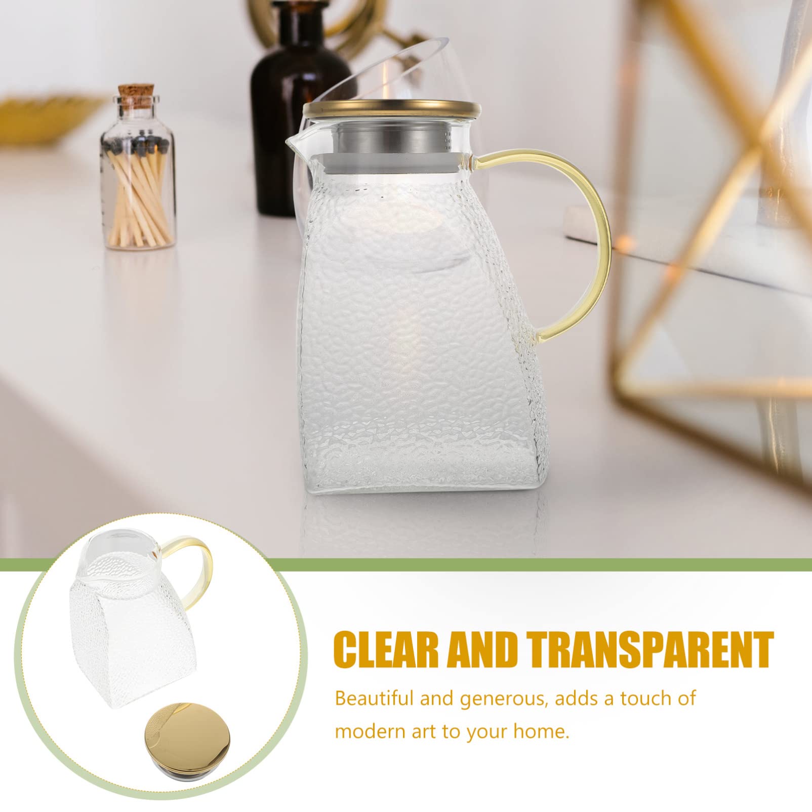 Premium Hemoton Glass Cold Water Jug - 1PC Transparent Glass Teapot, Juice Water Pot, Stainless Steel Flower Teapot | Perfect for Iced Tea, Summer Drinks & Home Decor