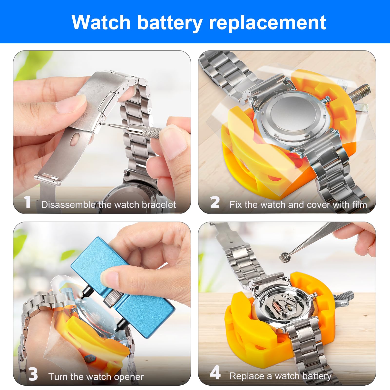JOREST Watch Battery Tool Kit - Watch Wrench & Back Remover for Grooved Watches | DIY Watch Repair