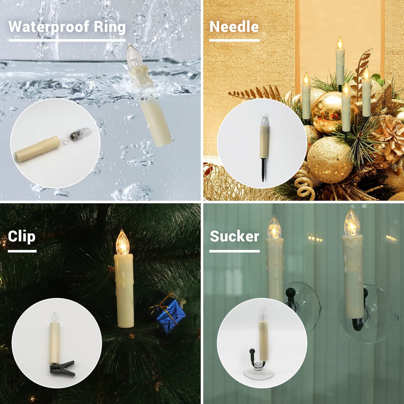 PChero 20-Pack Battery Operated Flameless Window Candles with Timer & Remote - Waterproof Flickering Taper Candles for Christmas Tree, Halloween, Home Decor - Perfect for Holiday Lighting, Window Displays & Party Decorations