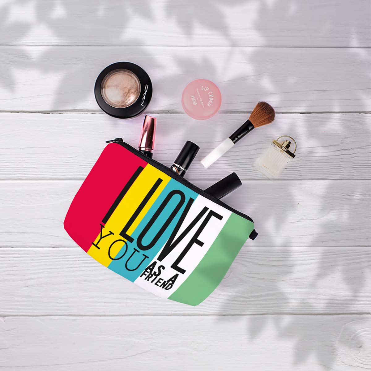 I Love You As A Friend Makeup Pouch - Canvas Cosmetic Bag for Women | Travel Toiletry & Storage Organizer | Waterproof Zippered Makeup Case | Perfect for Travel, Gifts & Daily Essentials