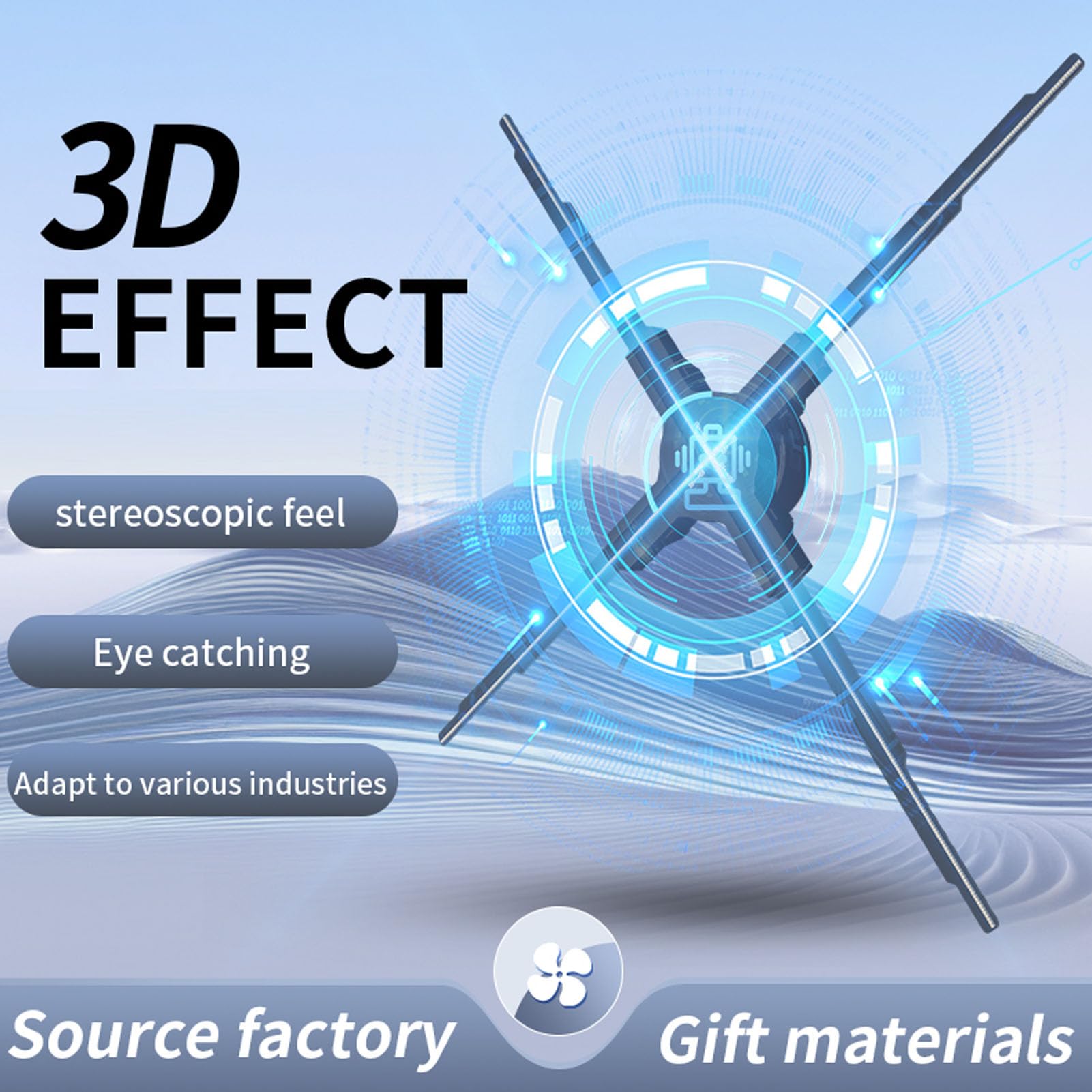 50cm 4-Blade 3D Hologram Fan with 2000x510 LED Display - 4GB Memory Card Included | 3D Holographic Projector for Advertising, Parties, Bars & Exhibitions | Perfect for Nightclubs, Trade Shows & Retail Displays