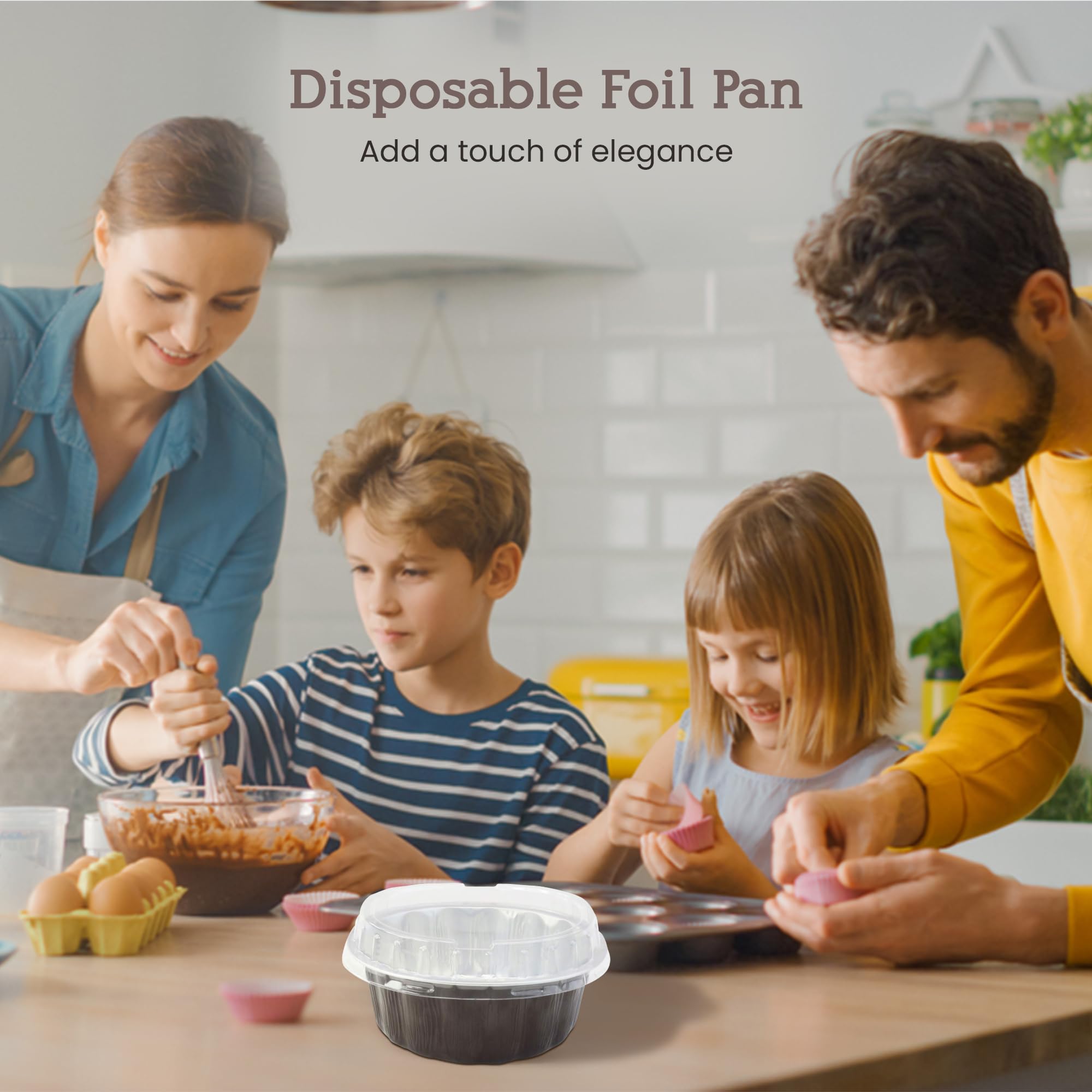 8 oz Disposable Round Aluminum Foil Pans with Snap-on Lids - Mini Cake Pans for Baking, Cupcakes & Desserts | Sturdy Scalloped Design & Vibrant Colors | Perfect for Parties, Picnics & Meal Prep - KitchenDance A8P