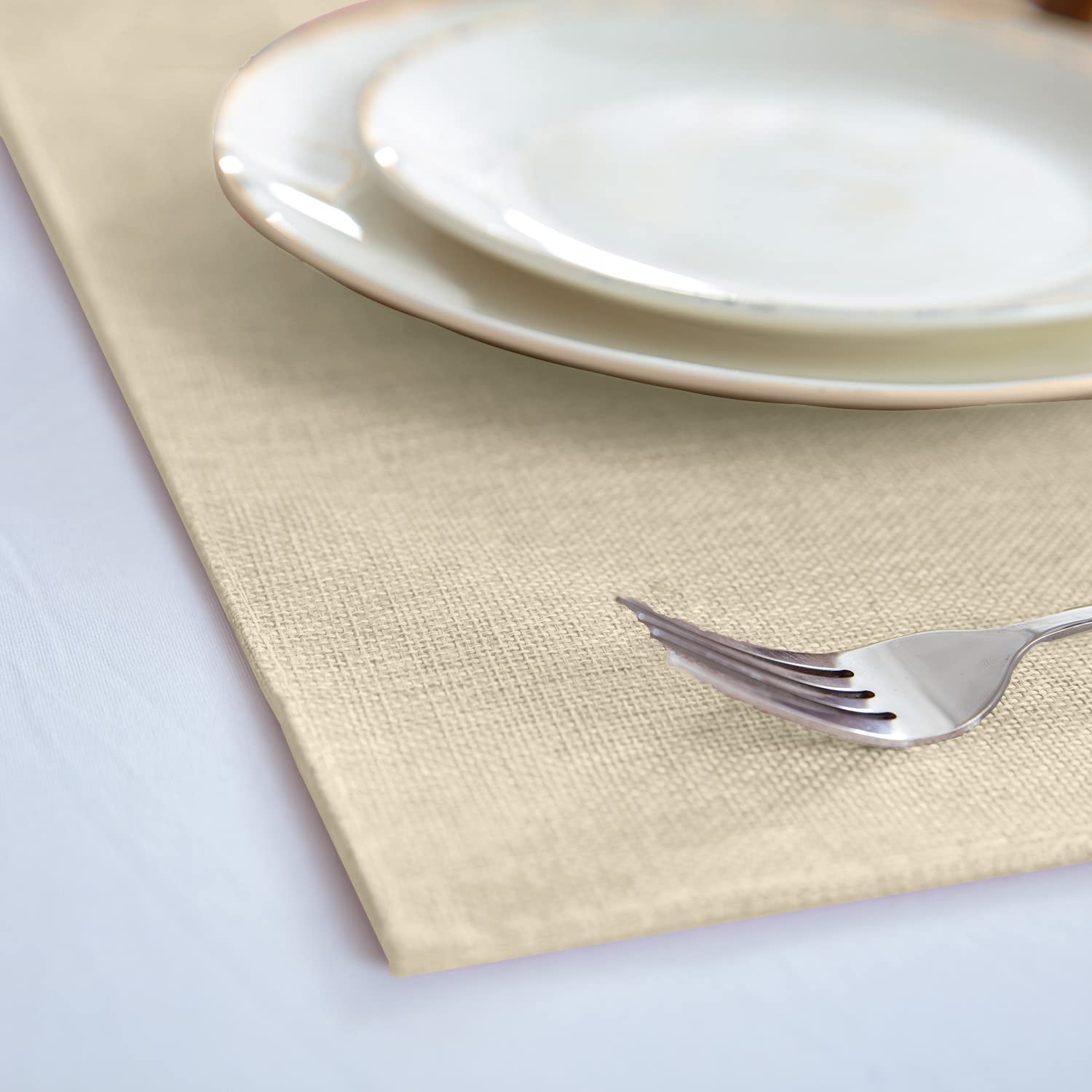 Premium Linen-Like Polyester Placemats Set of 8 - Machine Washable, Heat Resistant & Wrinkle Free - Thick Fabric Dining Table Mats for Kitchen & Formal Dinner (Beige) | Perfect for Everyday Meals, Dinner Parties & Holiday Gatherings