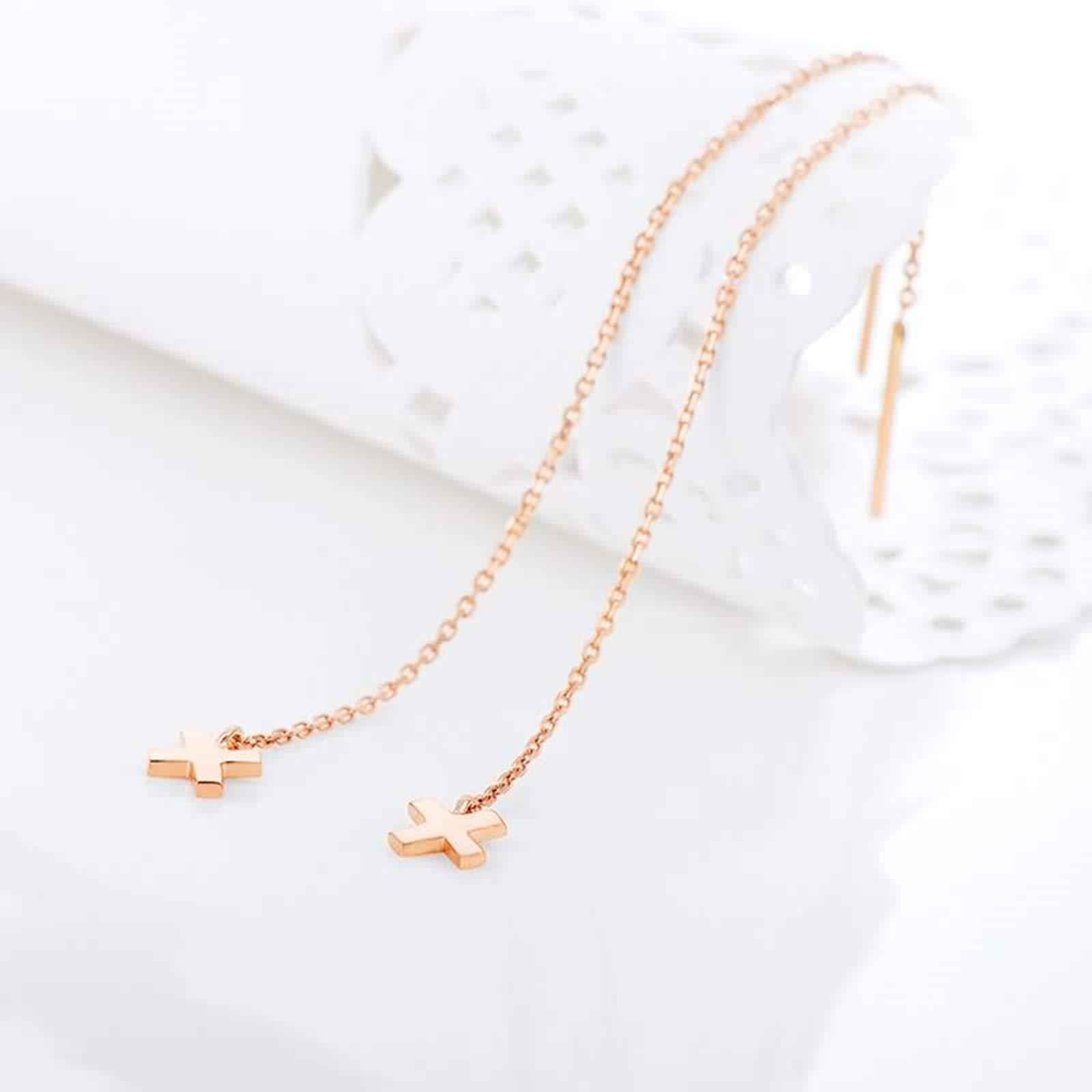 18K Rose Gold Dangle Earrings for Women - Elegant Cross Drop Thread Earrings for Wedding, Bridesmaid & Special Occasions | Perfect Gift for Her