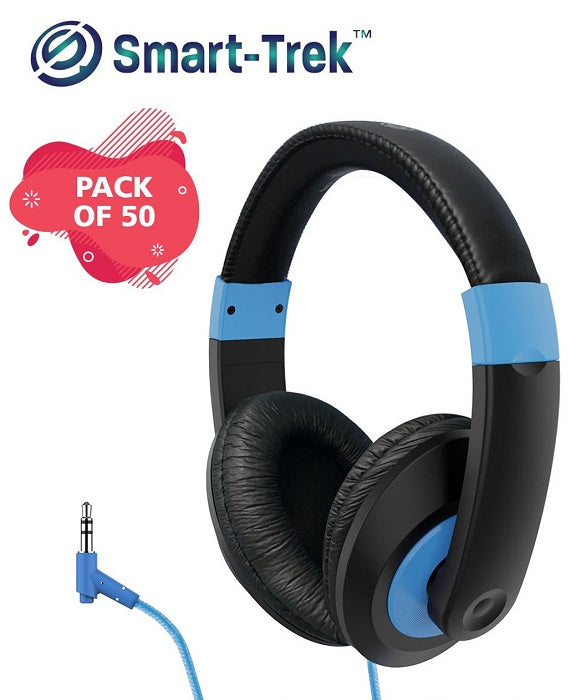 HamiltonBuhl Smart Trek Deluxe Stereo Headphones with Volume Control - 3.5mm TRS Plug - Bulk 50 Pack (2 Color Options) - Perfect for Schools, Libraries & Call Centers