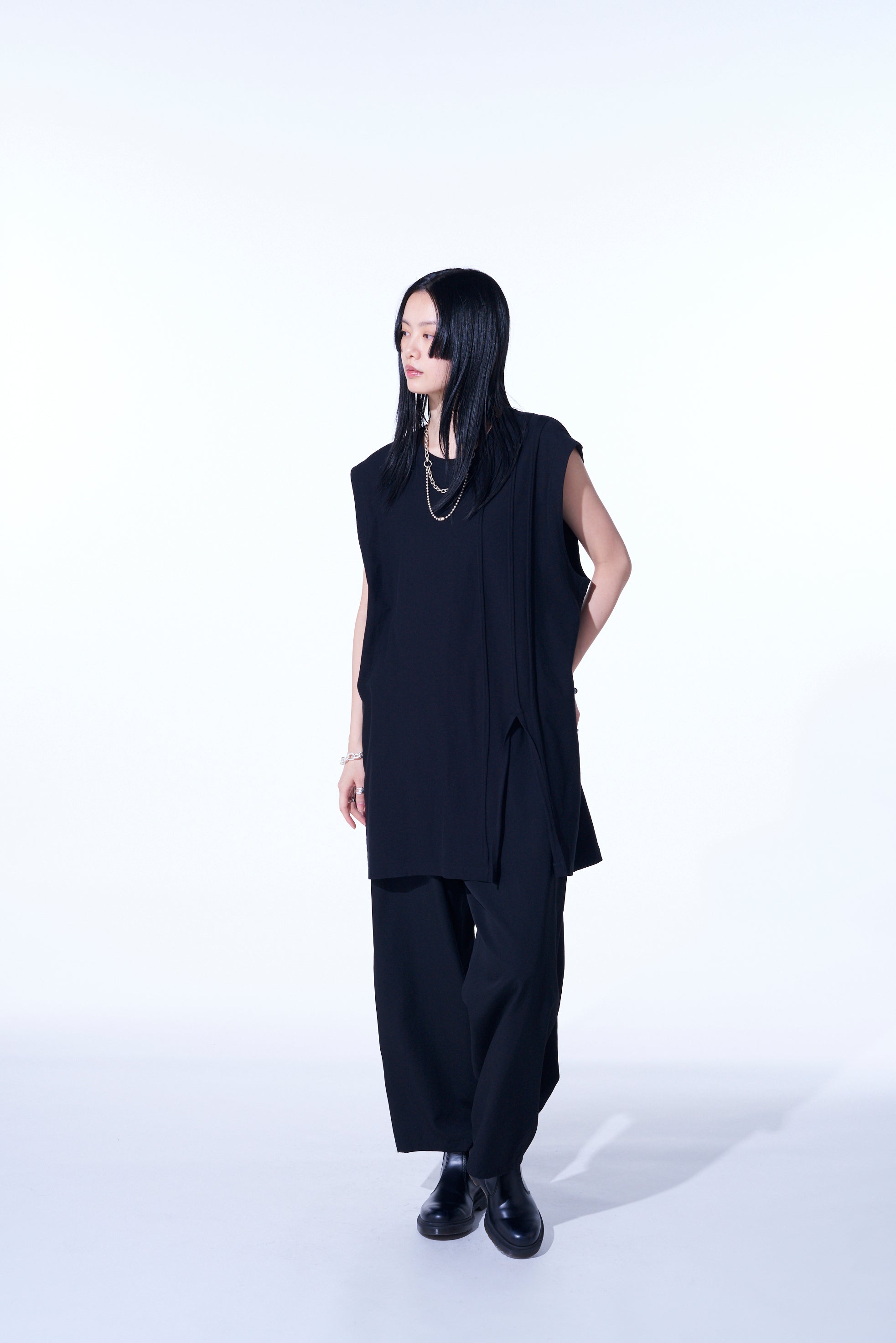 Soft Cotton Jersey Vertically Grafted Sleeveless Top with Hem Slit - Women's Casual Summer Tank Top for Beach, Travel & Everyday Wear