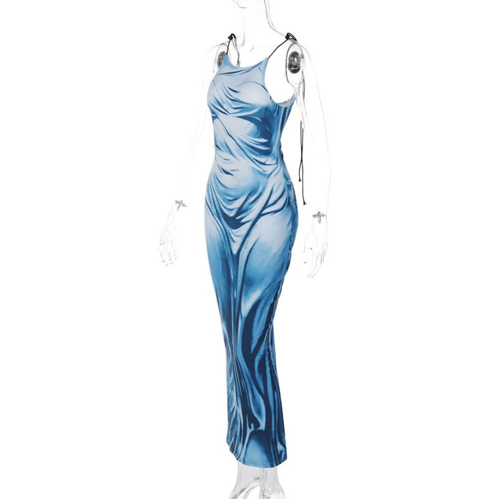Sexy Women's 3D Print Bodycon Maxi Dress - Spaghetti Strap, Slim Fit, Backless Long Dress for Summer Beach Party, Club Night, Date Night & Vacation