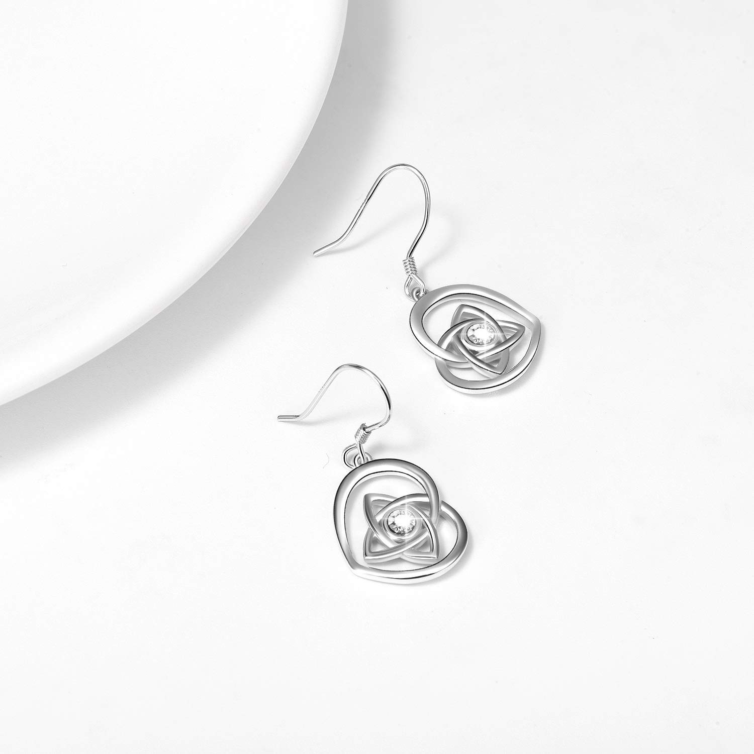 Authentic Sterling Silver Irish Celtic Earrings | Love Heart Dangle Drop Earrings with Austrian Crystals | Elegant French Hook Design | Perfect Celtic Jewelry Gift for Women | Ideal for St. Patrick's Day, Weddings & Special Occasions
