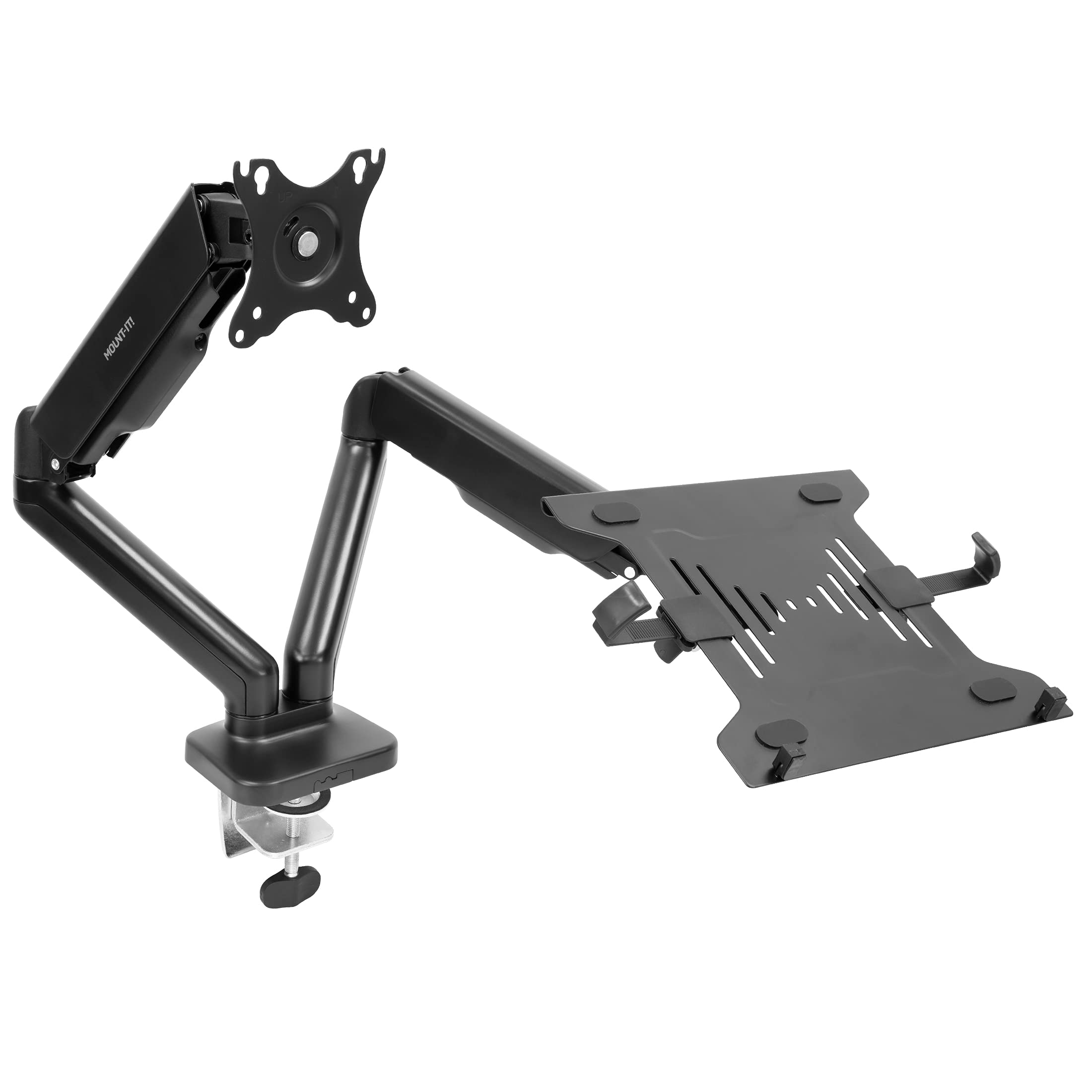 Mount-It! Adjustable Laptop & Monitor Stand - Full Motion Ergonomic Arm with VESA Mount & Laptop Tray - Perfect for Home Office, Gaming Setup & Workspace Organization