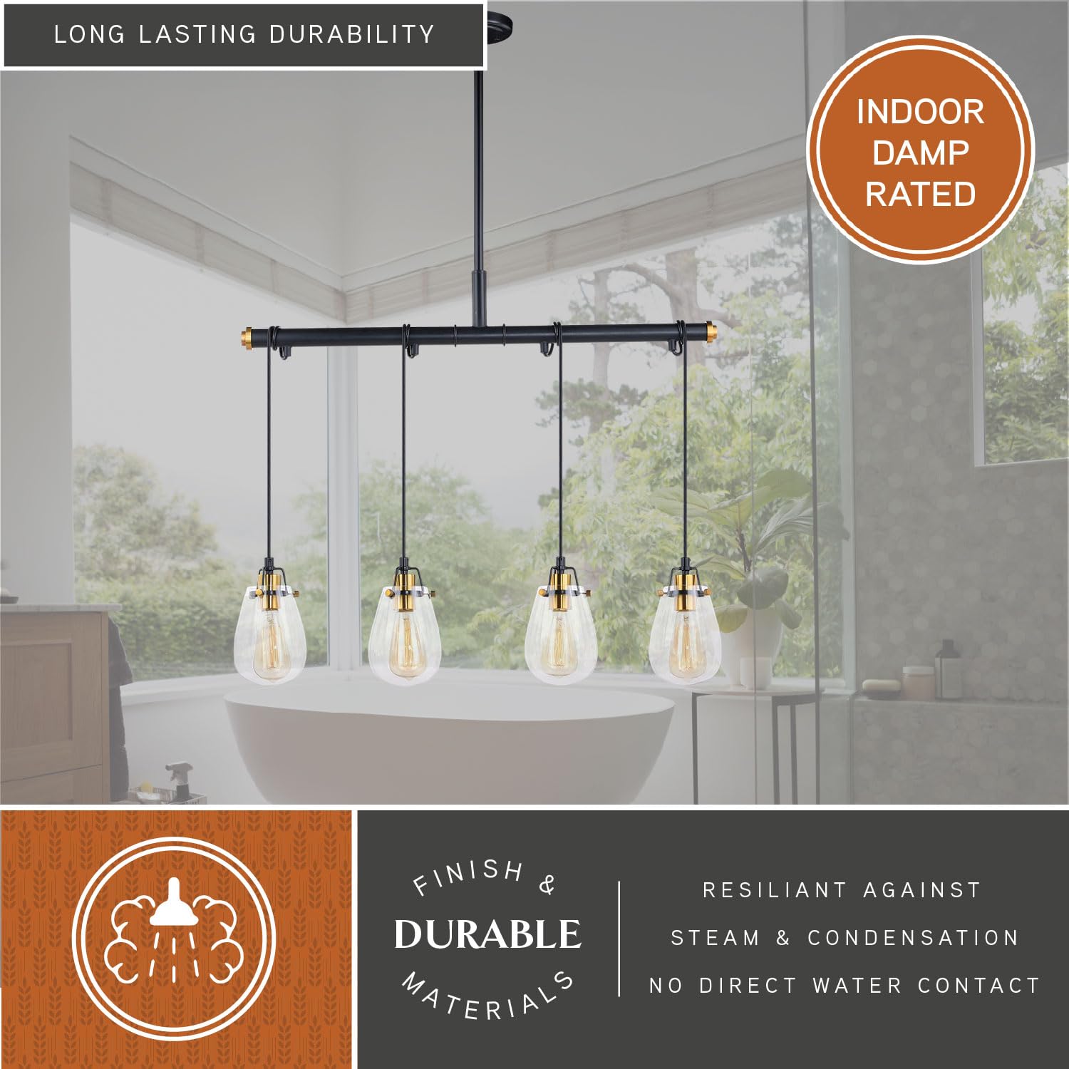 VAXCEL Kassidy 4-Light Black Industrial Linear Teardrop Chandelier Island Pendant Light Fixture with Clear Glass Shades - Perfect for Kitchen Islands, Dining Rooms, and Modern Farmhouse Decor
