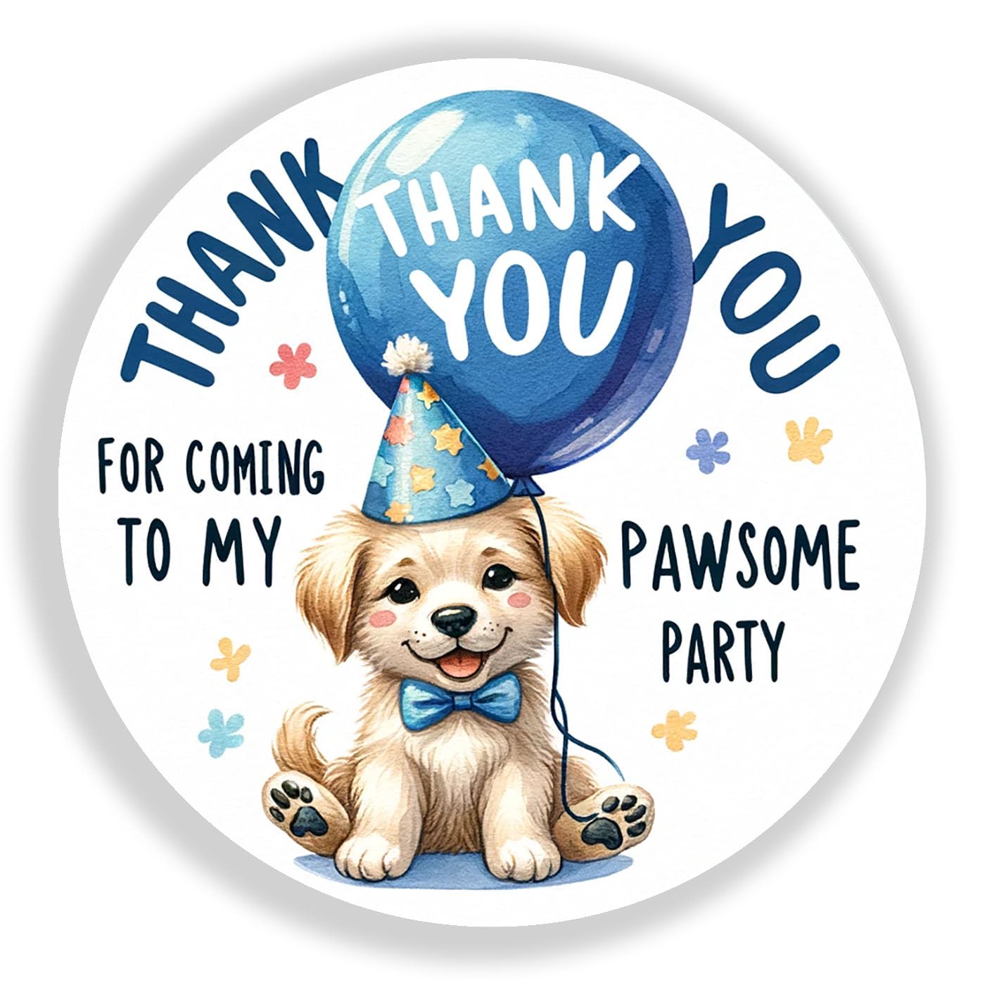 Custom Personalized Dog Birthday Party Stickers - 100 Pack 3x3 Inch Blue Puppy Favor Tags for Business, Events & Gift Wrapping