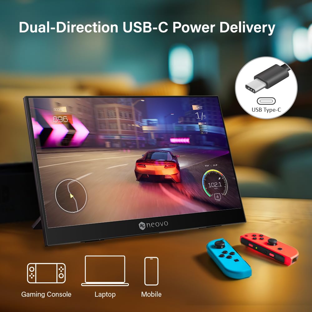 AG Neovo N1651 15.6 Inch OLED Portable Monitor - 4K UHD 3840×2160, Dual USB-C & Mini HDMI, 100% DCI-P3/sRGB, 400 Nits, 1ms Response, HDR400 - Perfect for Gaming, Graphic Design & Mobile Workstations (Includes Carrying Bag)
