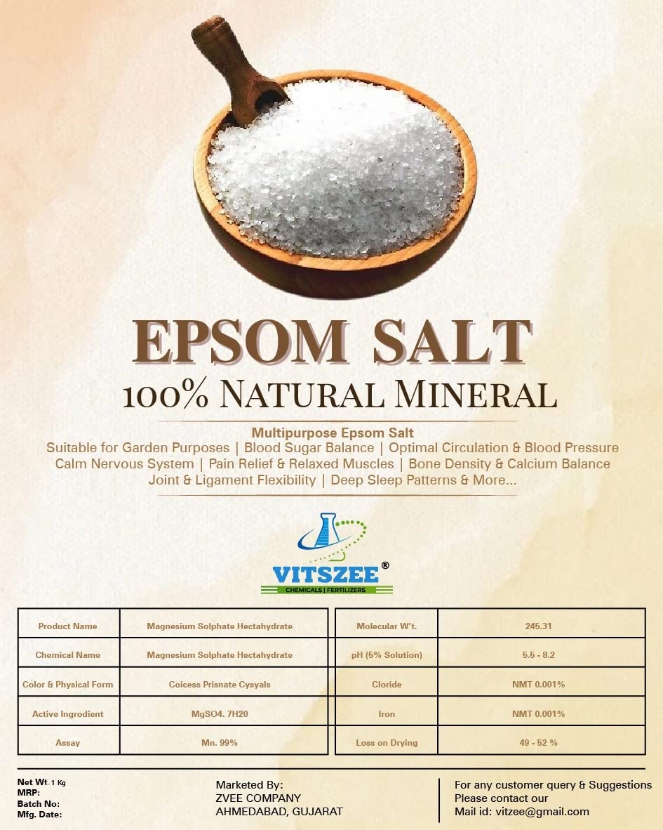 VITSZEE Epsom Salt 900g Magnesium Sulfate - Muscle Pain Relief, Soothes Aches & Stress | Relaxing Bath & Foot Soak | Natural Plant Nutrient for Gardening | Perfect for Post-Workout Recovery & Home Spa