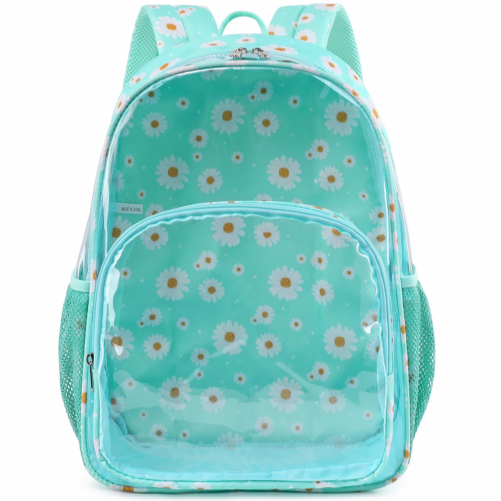Kimwadalh Heavy Duty Clear Backpack - Green Daisy TPU Transparent Backpack for Women & Girls, Large Capacity College Backpack for Work, Travel, Beach & Swimming | Perfect for School, Concerts, Stadium Events & Airport Security