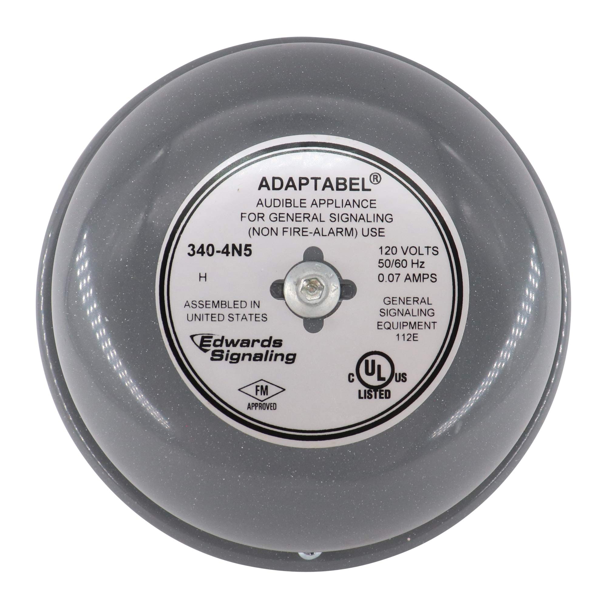 Edwards 340-4N5 Adaptable Audible Alarm Appliance - 120V, 50/60Hz, Gray - Ideal for Fire Safety Systems in Homes & Commercial Buildings