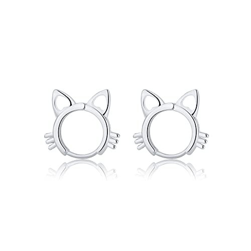Simple Kitty Cat Small Hoop Earrings for Women & Girls - Dainty Cute Animal Earrings 10mm | Hollow Tiny Cartilage Helix Piercing Huggie Hoops | Perfect Birthday Gift & Party Accessories | Great for Everyday Wear, Date Nights & Special Occasions