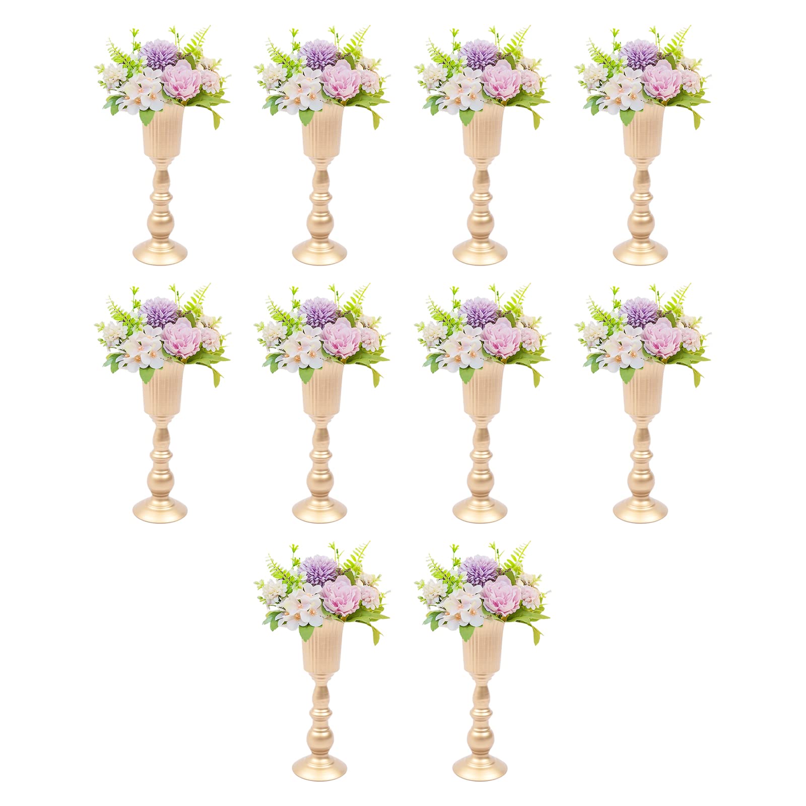 10 Pcs Elegant Floral Metal Trumpet Vases - 12.6