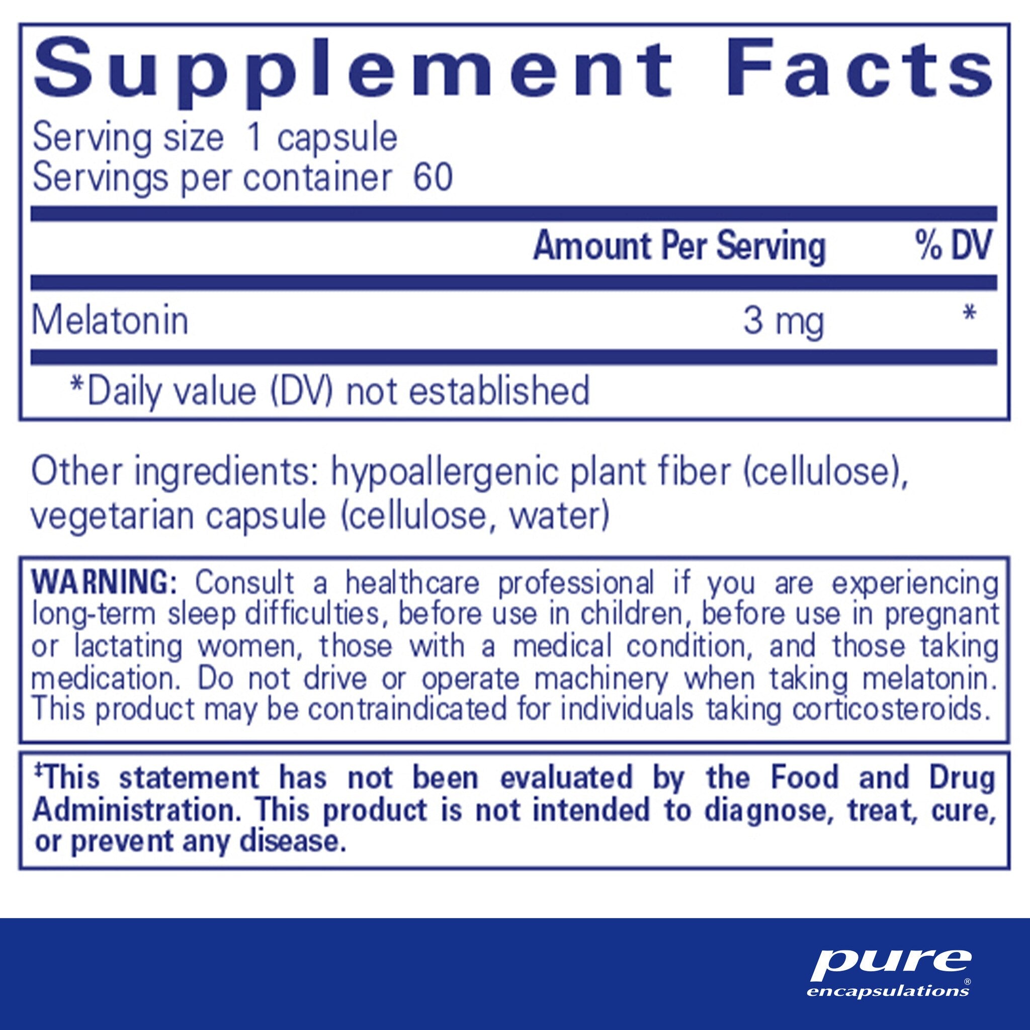 Pure Encapsulations Melatonin 3 mg Supplement | Natural Sleep Aid for Adults | Supports Restful Sleep & Relaxation - Perfect for Jet Lag, Shift Work & Nighttime Rest