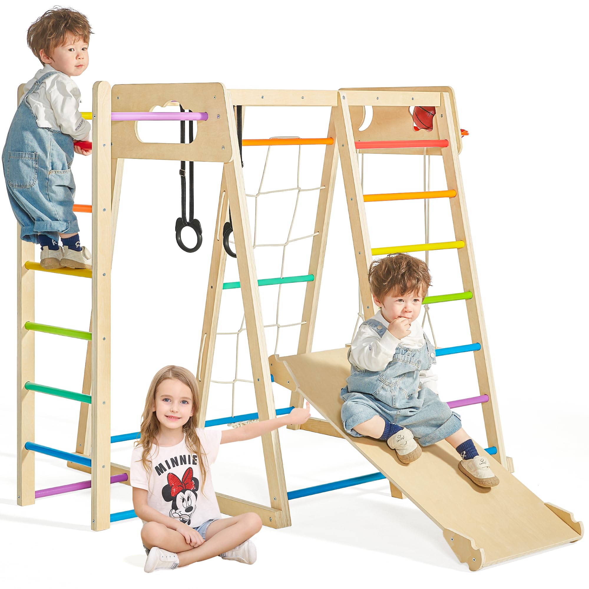 Best Indoor Playground for Toddlers 1-3 Years - Climbing Toys with Basketball Hoop, Slide, Climbing Wall, Net, Monkey Bars & Swing - Perfect for Home Playrooms, Daycares & Preschools