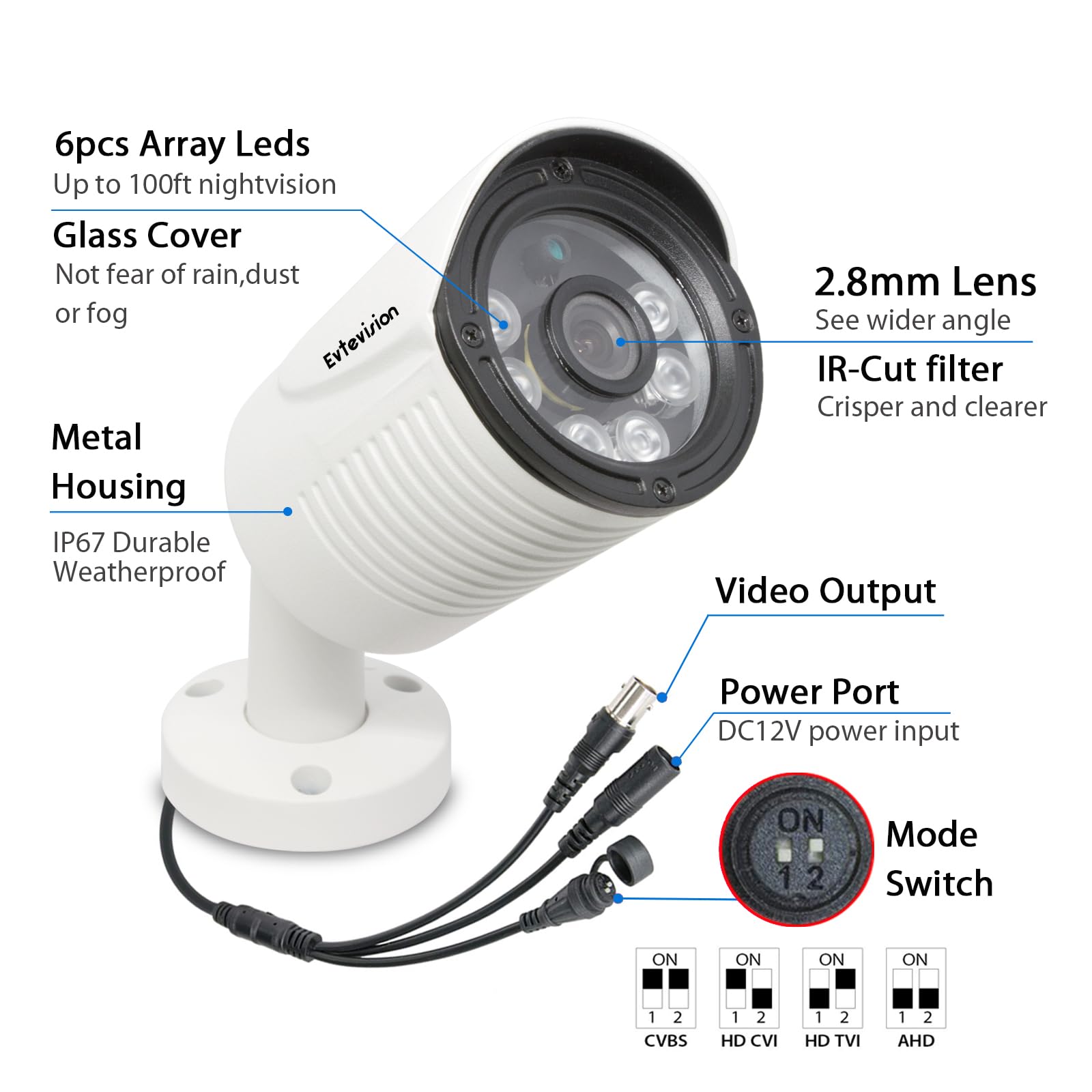 5MP Bullet Security Camera - 1920p HD, 4-in-1 Hybrid (AHD/TVI/CVI/CVBS), Wired Outdoor Surveillance Camera with 2.8mm Lens, IP67 Waterproof, 100ft IR Night Vision - Compatible with DVR Systems - Ideal for Home Security, Business Monitoring & Outdoor Surveillance