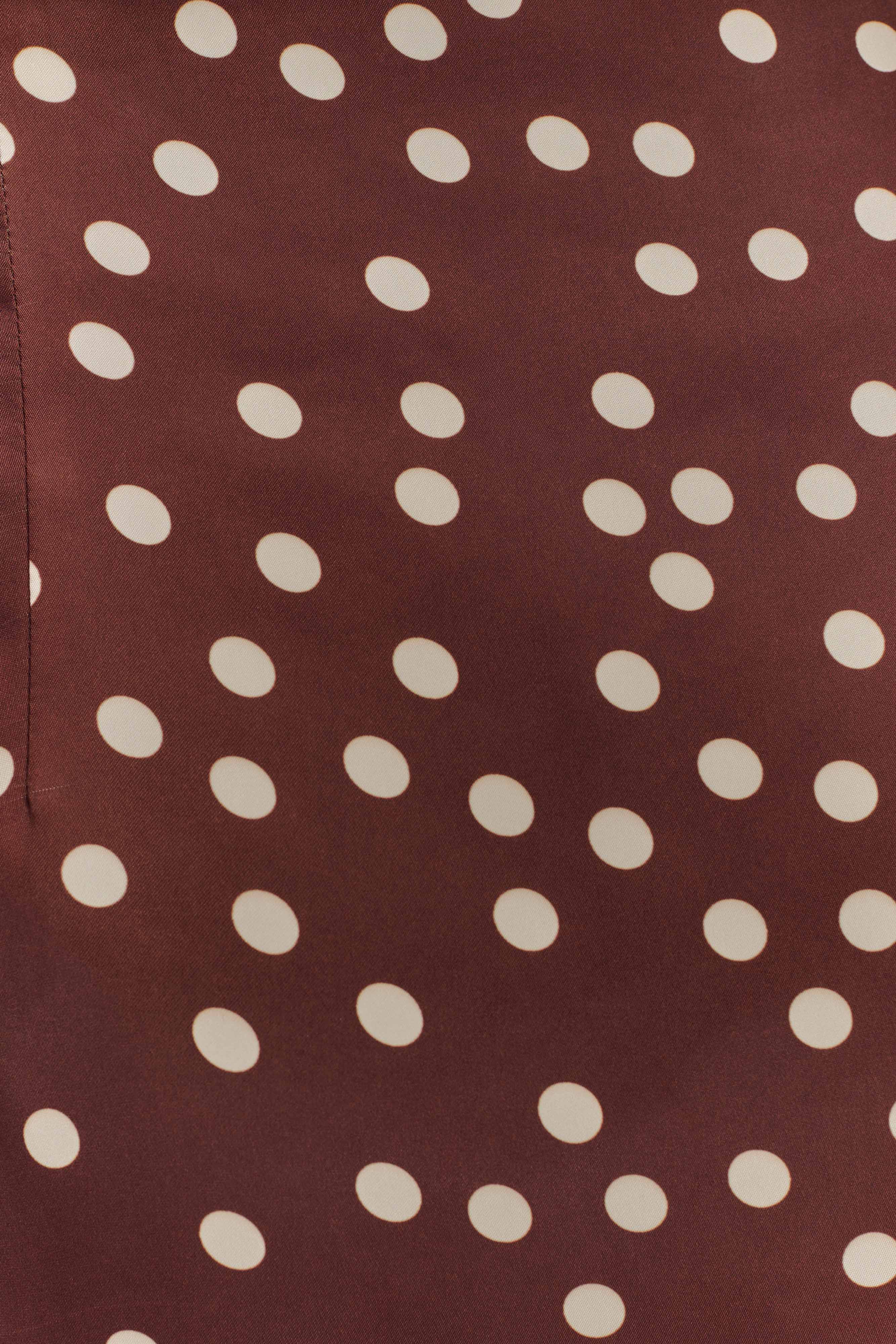 Joan Satin Asymmetrical Mini Dress - Brown Polka Dot Print Women's Party Cocktail Dress for Night Out, Date Night, Special Occasions