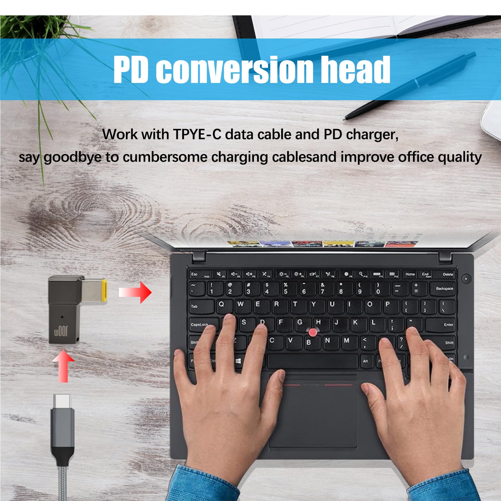2Pcs USB C to Slim Tip Adapter 100W 5A Fast Charging Cable - USB C Female to Slim Tip Rectangle PD Converter for Lenovo Laptops - Zinc Alloy Durable Design for Home Office & Travel Charging