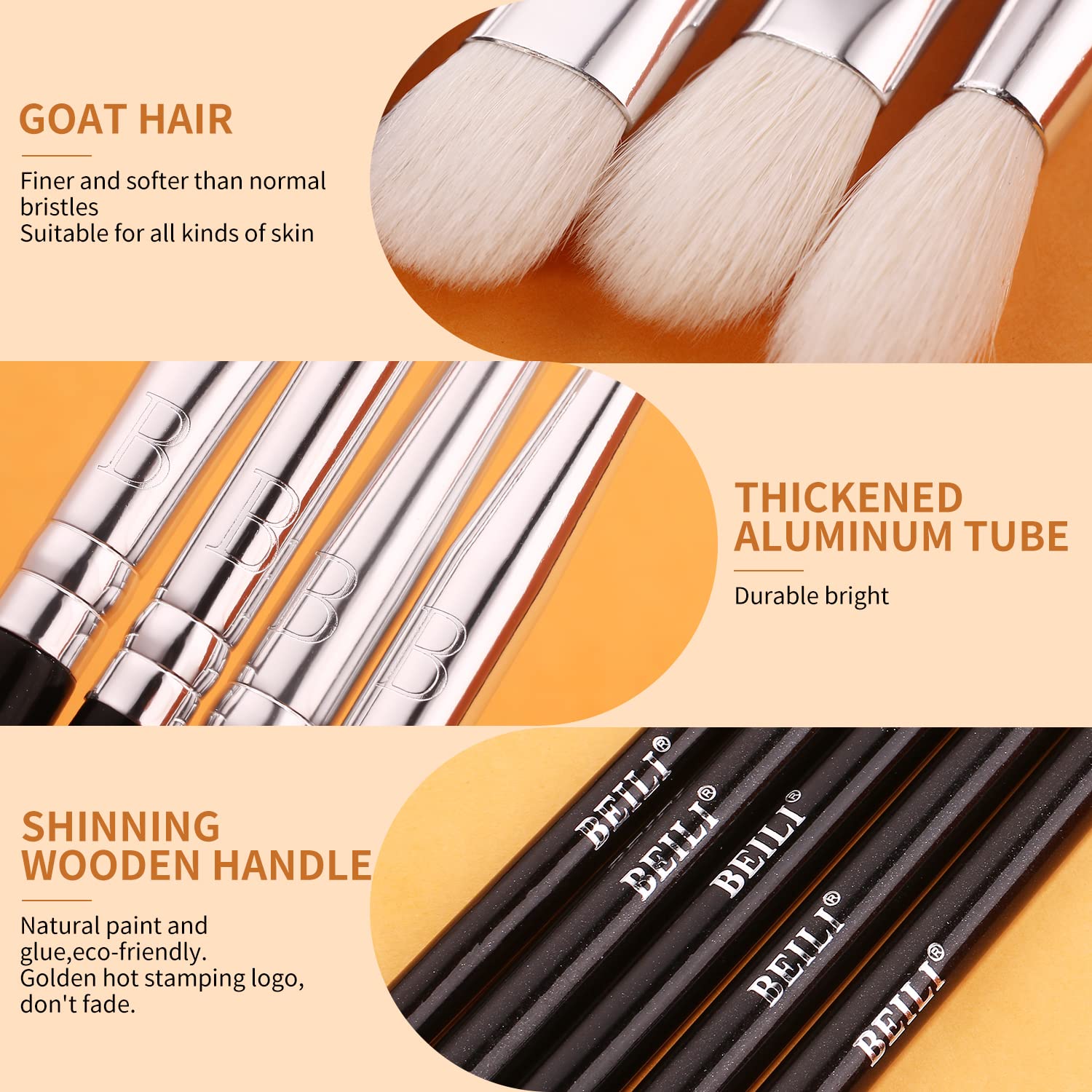 Professional 8-Piece BEILI Eyeshadow Brush Set - Soft Natural Goat Hair Blending Brushes for Eyelids & Eye Makeup | Perfect for Daily Use, Travel & Professional Makeup Artists