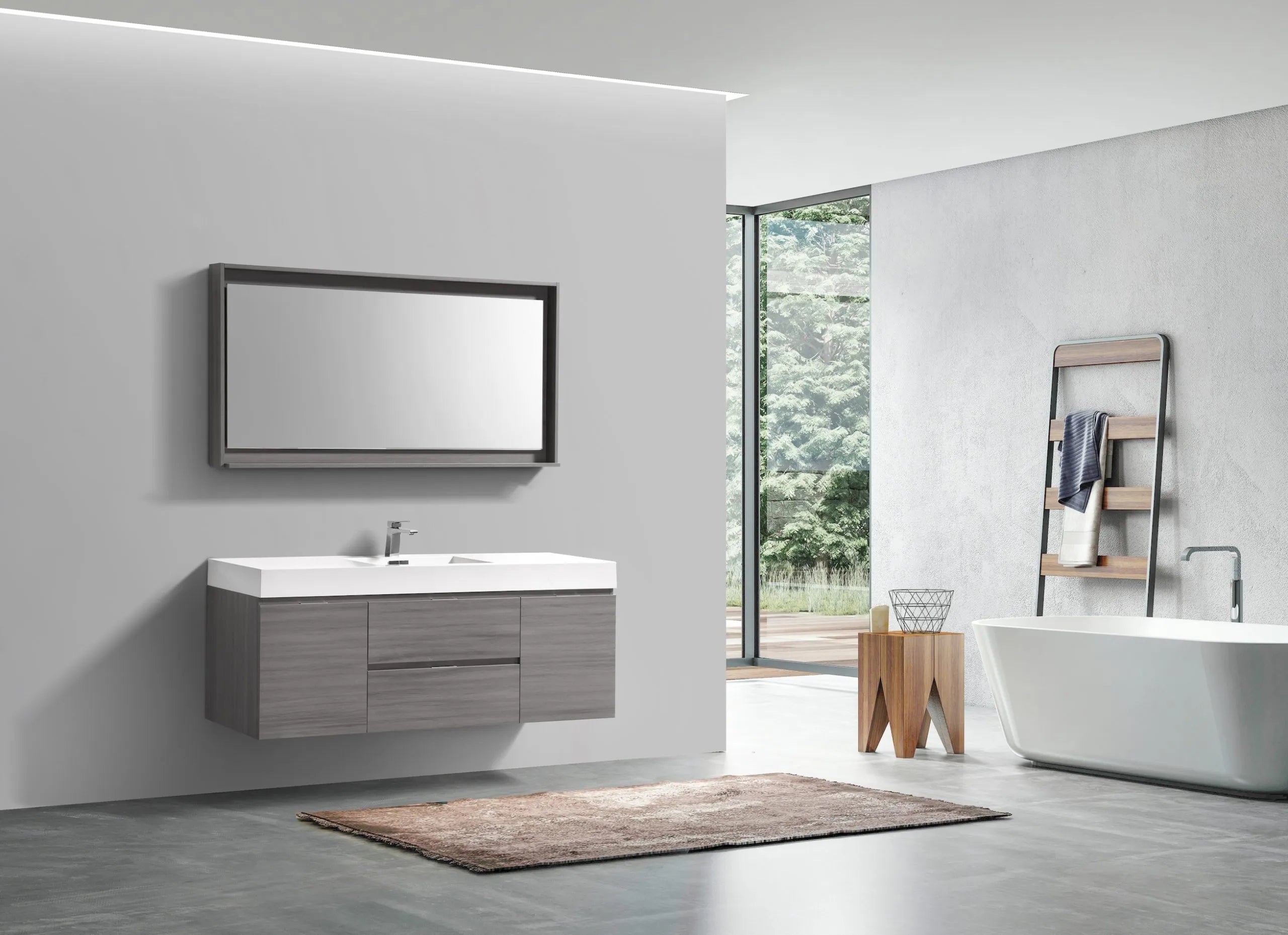 BSL60 Vulcan Ash Grey Wall Mount Bathroom Vanity with Single Sink - Modern Space-Saving Design for Small Bathrooms, Powder Rooms & Apartments