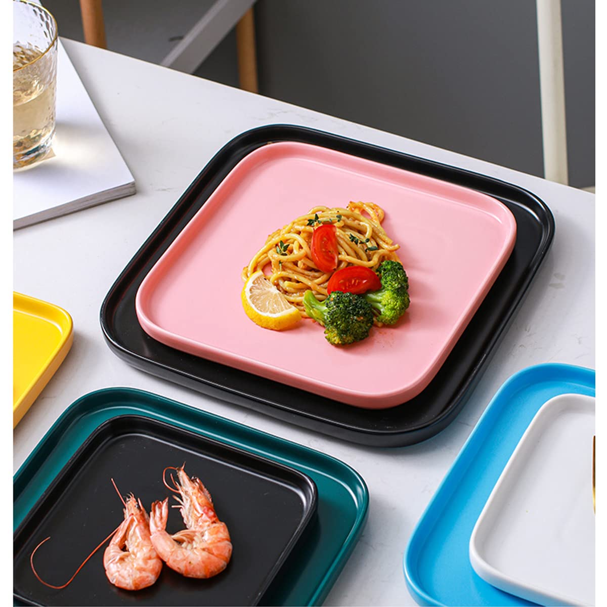 Pink 6-Inch Square Porcelain Dinner Plates, Set of 2 - Microwave & Dishwasher Safe for Kitchen & Restaurant