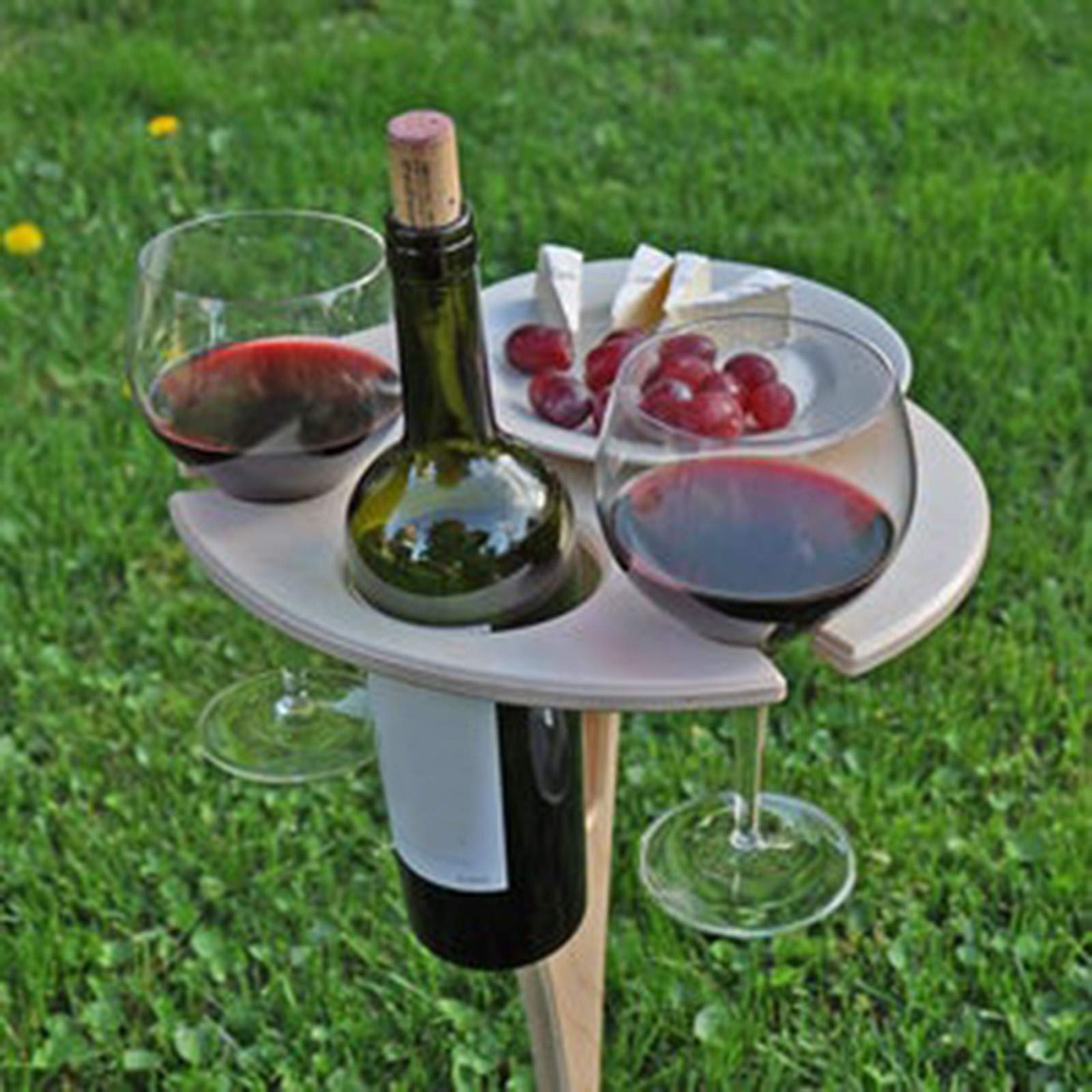 Tomsi Portable Folding Wine Table - Outdoor Picnic Table for Sand & Grass - Wooden Wine Holder & Snack Table for Garden, Beach, Travel & Camping - Perfect for Outdoor Dinners, BBQs, and Picnics