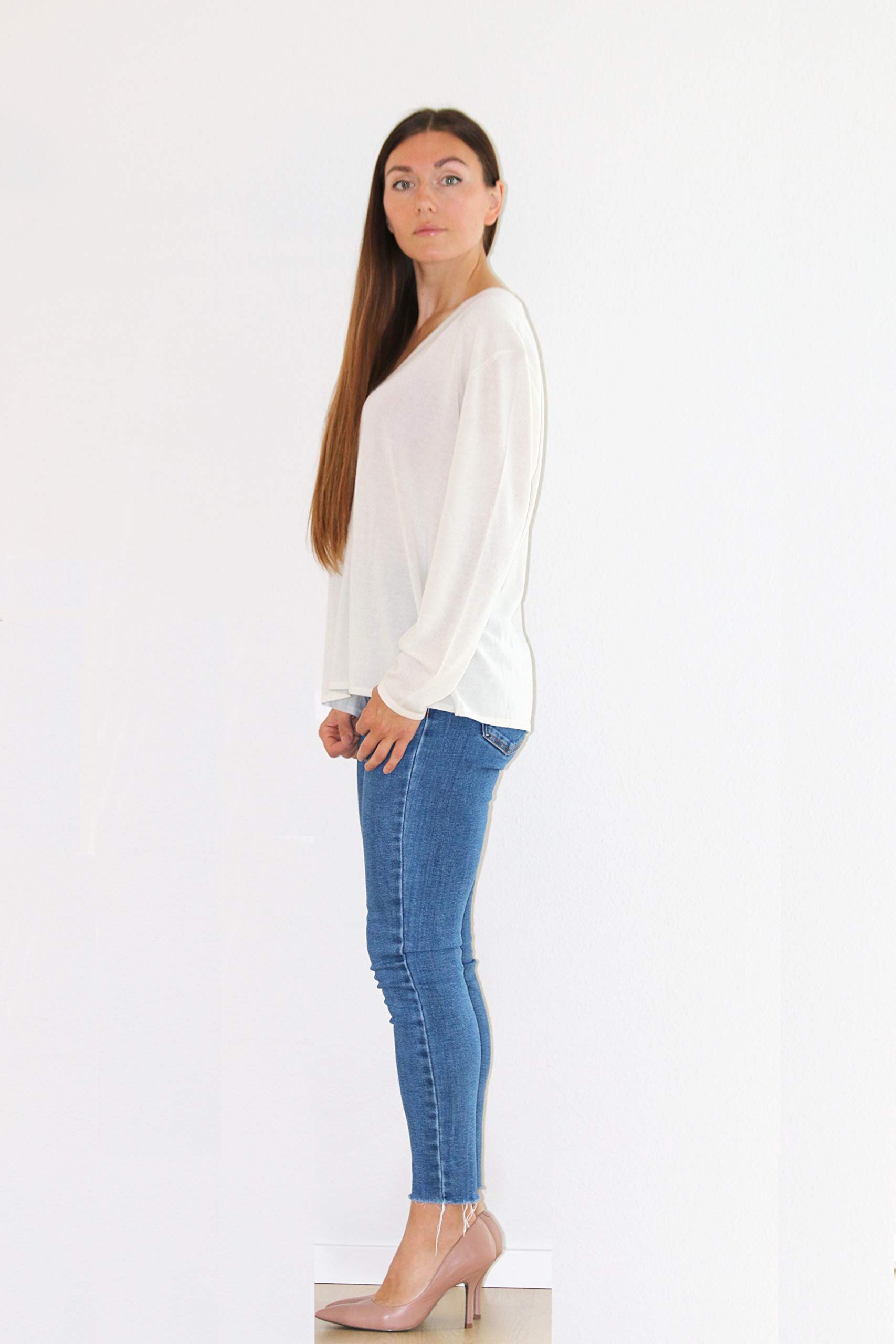Women's Loose V-Neck T-Shirt - Soft Oversized White Cotton Top for Casual Wear & Layering | Perfect for Everyday Outfits, Lounge & Street Style