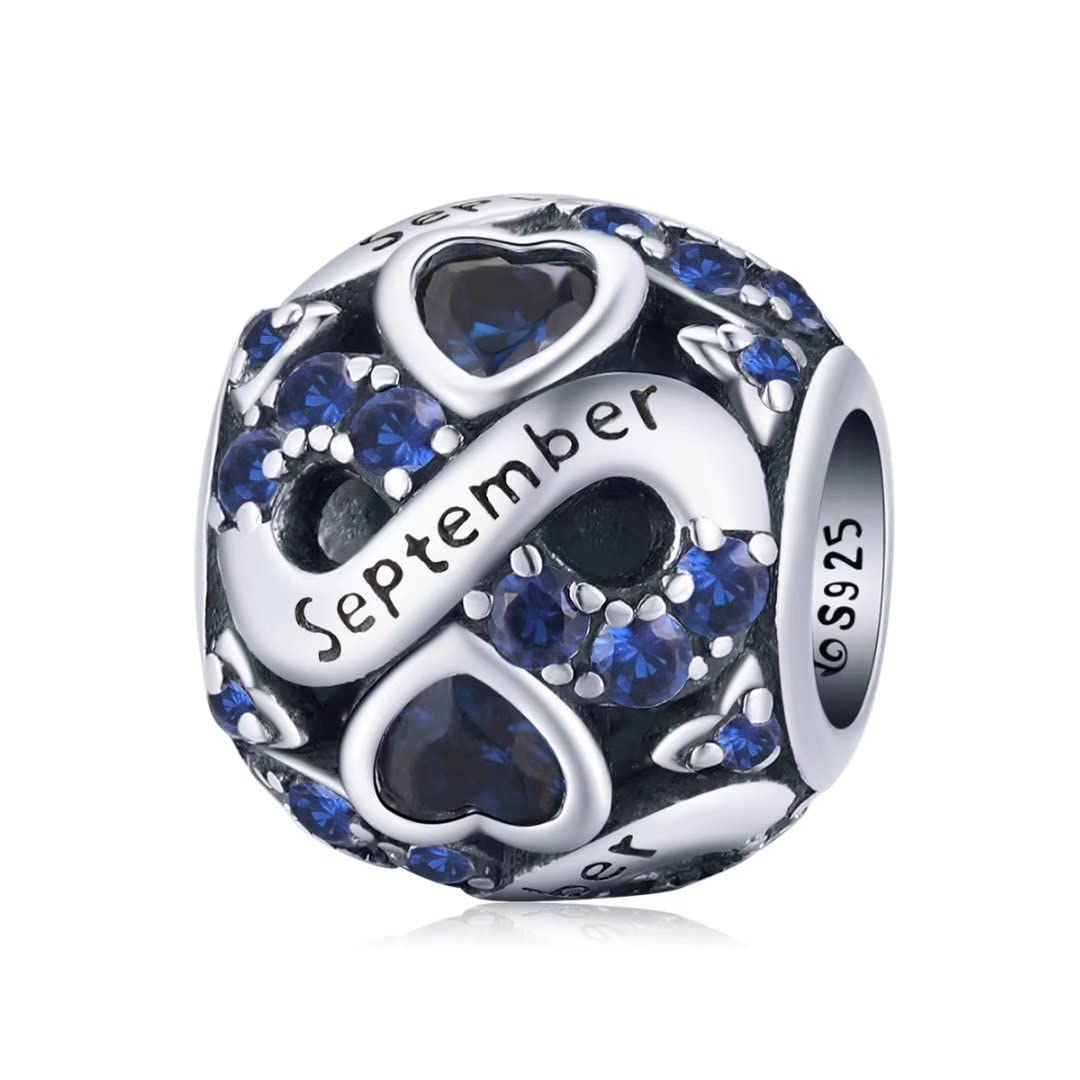 Qings Birthstone Infinity Charms - 925 Sterling Silver Openwork Heart Charm Bracelet for Women | Dainty Jewelry Gift for Wife, Girlfriend, Daughter | Perfect for Anniversary, Birthday & Valentine's Day