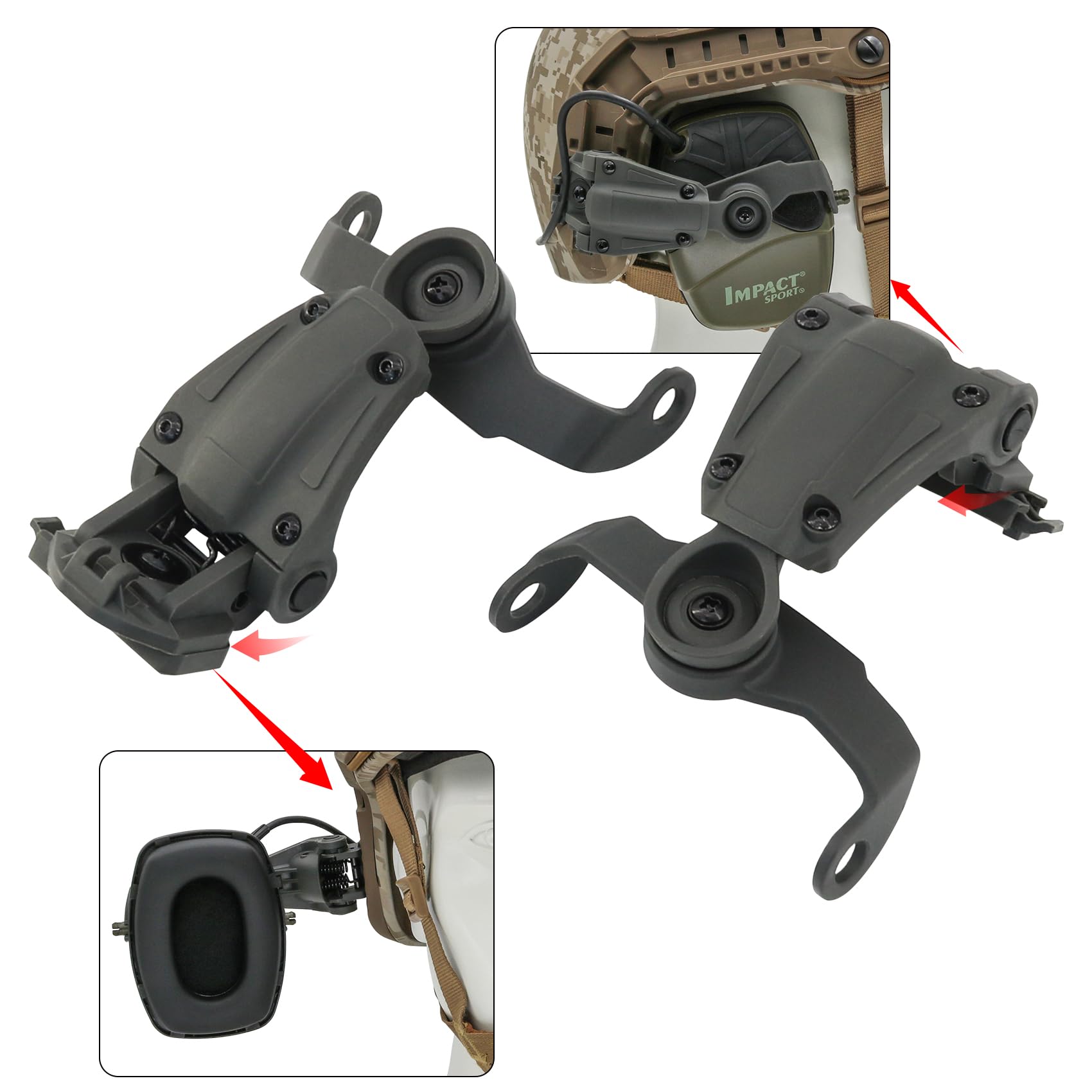 Tactical Helmet ARC Rail Adapter for Howard Leight Impact Sport Earmuffs - Helmet Mount for Shooting Ear Protection - Perfect for Airsoft, Hunting & Range Training
