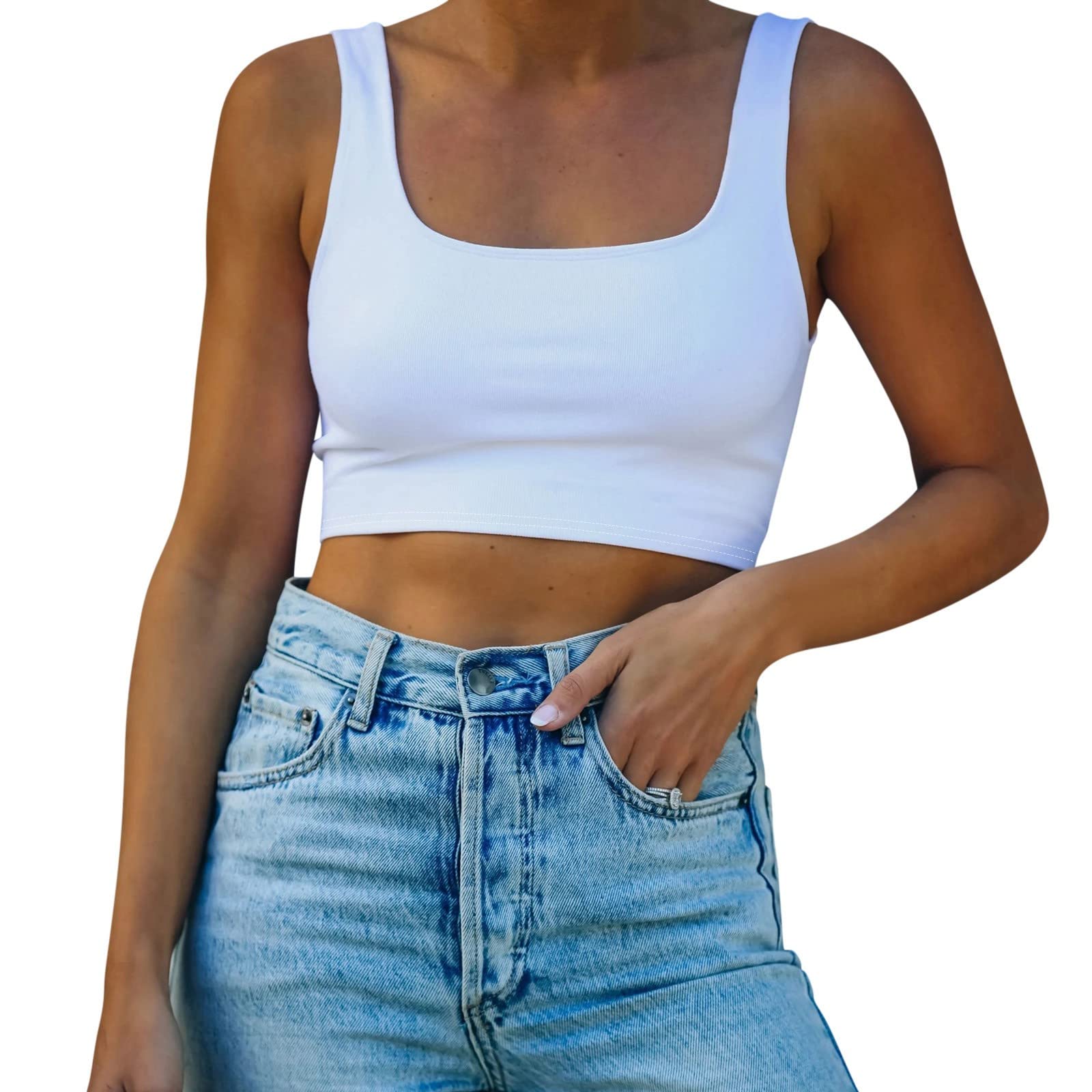 Plus Size Black Crop Top for Women - Casual U Neck Tank for Summer Outfits