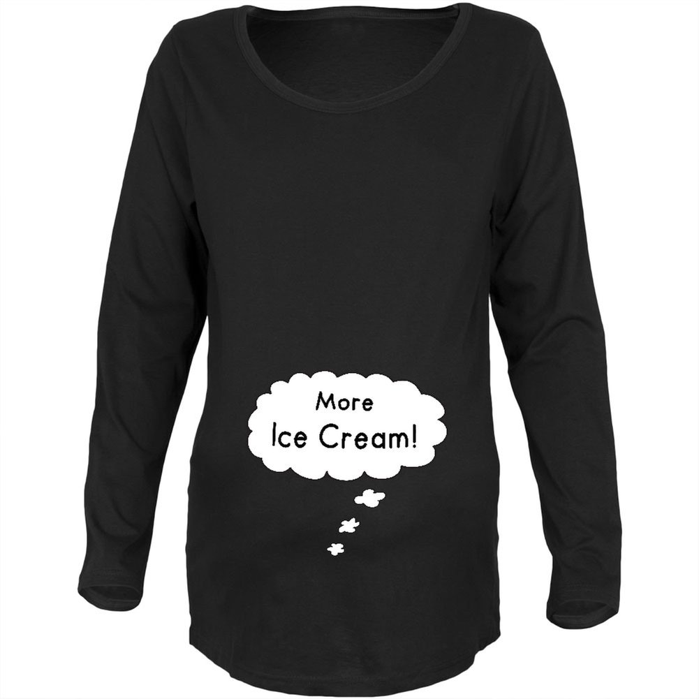 Black Maternity Long Sleeve T-Shirt with 'More Ice Cream' Speech Bubble Design - Comfortable Pregnancy Tee for Baby Showers & Maternity Photos