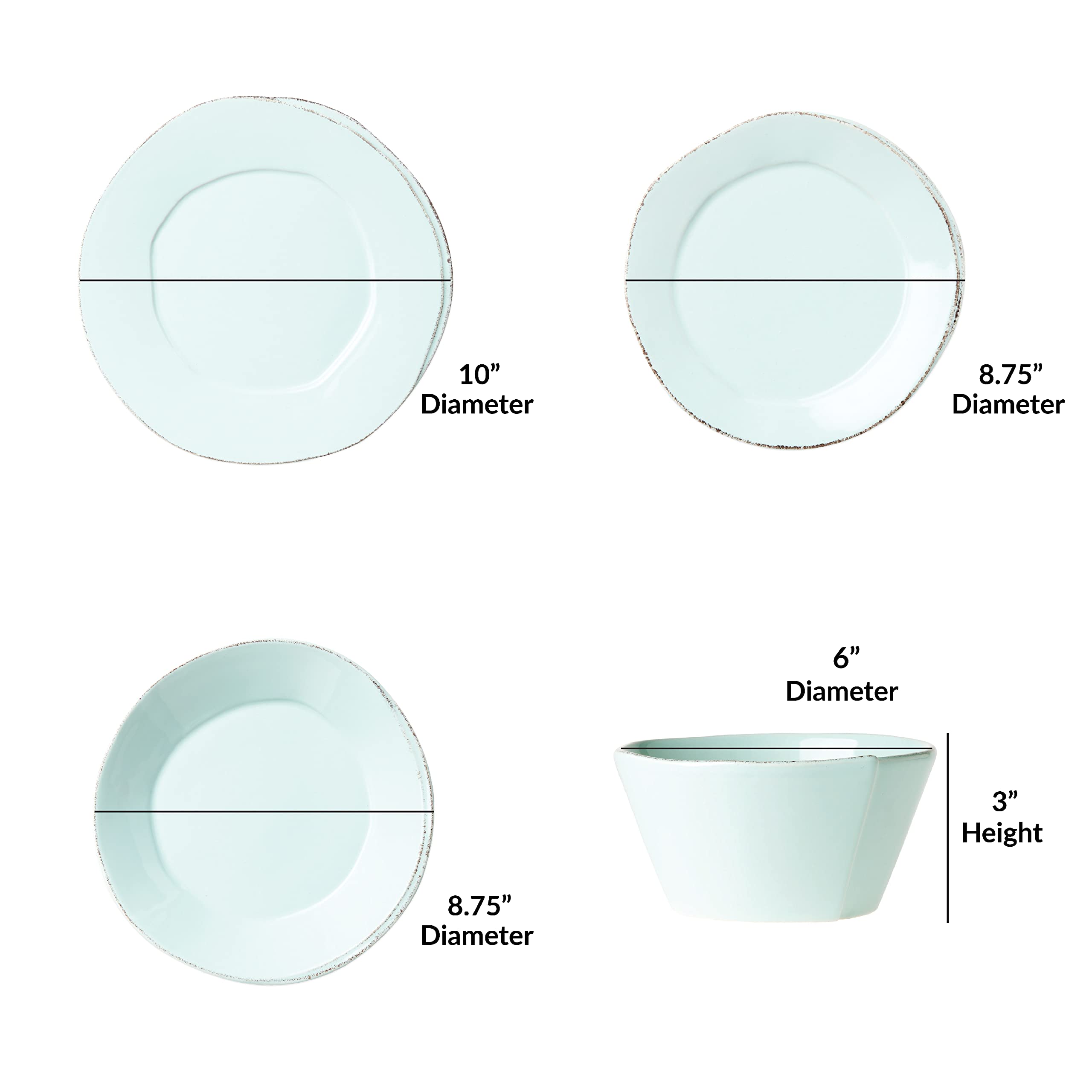 Vietri Aqua 4-Piece Dinnerware Set - Blue Stoneware Plates & Bowls, Microwave & Dishwasher Safe for Everyday Dining & Entertaining