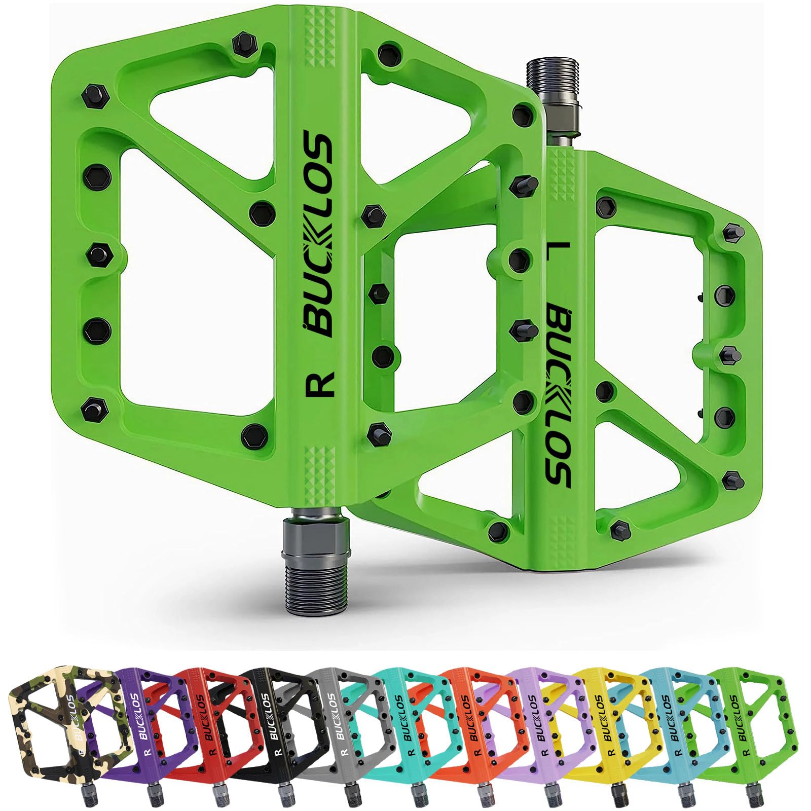 BUCKLOS MTB Pedals - Non-Slip Large Platform Mountain Bike Pedals for Adults, 9/16