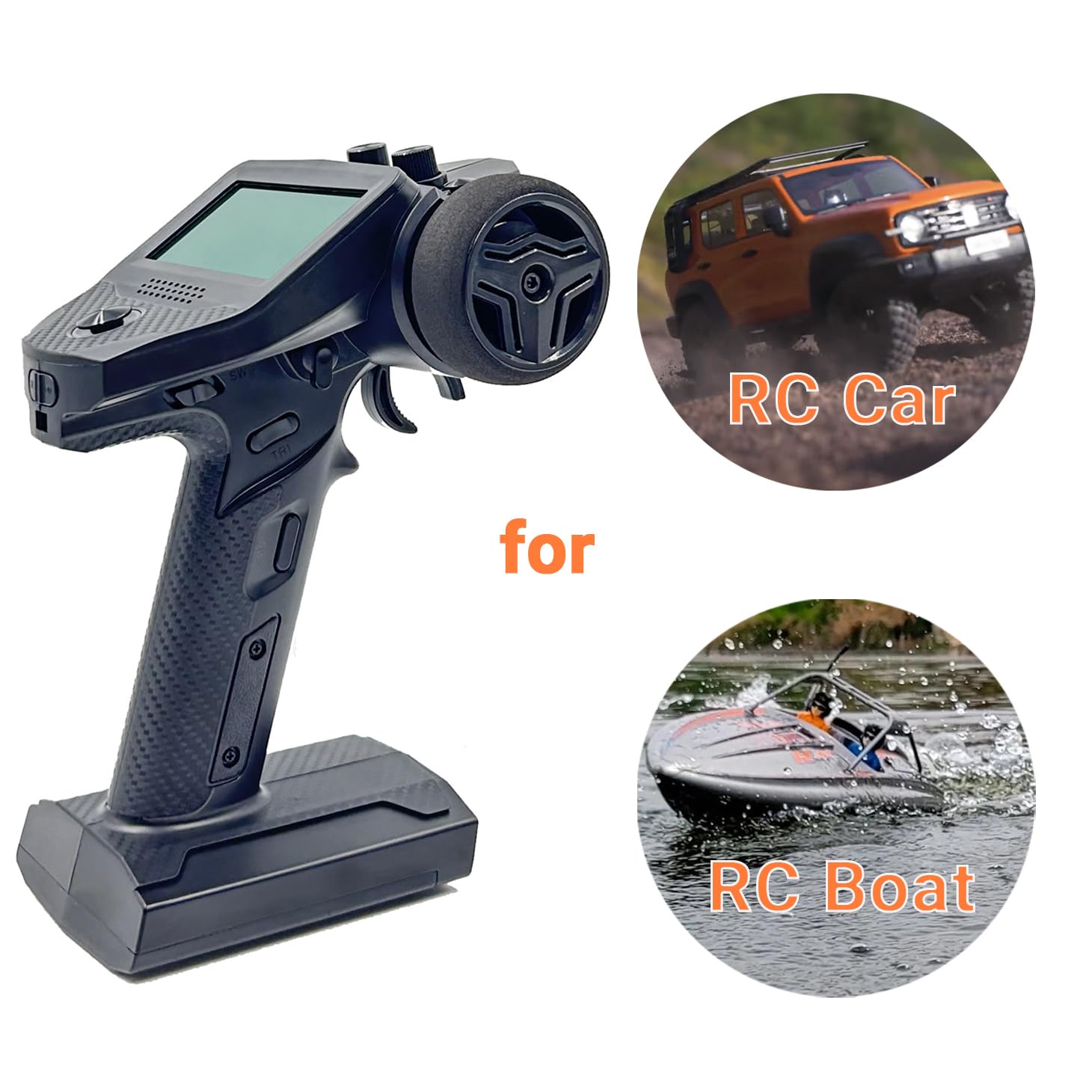 Flysky FS-G7P 7 Channel 2.4GHz RC Transmitter and Receiver System with FS-R7P - Radio Controller for RC Cars, Crawlers, Buggies & Boats (Upgraded Sponge Steering Wheel) - Perfect for Off-Road Racing, Rock Crawling & Water Sports