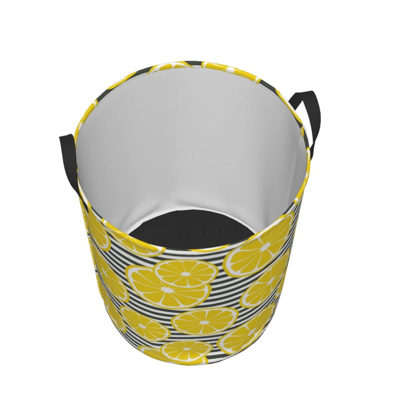 Collapsible Laundry Basket with Handle - Waterproof Fabric Hamper for Dirty Clothes, Toys & Storage | Large Striped Organizer Bin for Bathroom, Bedroom & Laundry Room | Lemon Slice Black Design