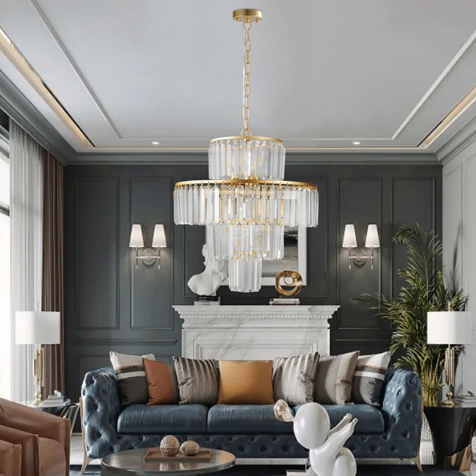 Modern Crystal Chandelier - 19.7 Inch Hanging Pendant Light Fixture for Dining Room, Bedroom & Living Room - Elegant Lighting for Home Decor & Special Occasions
