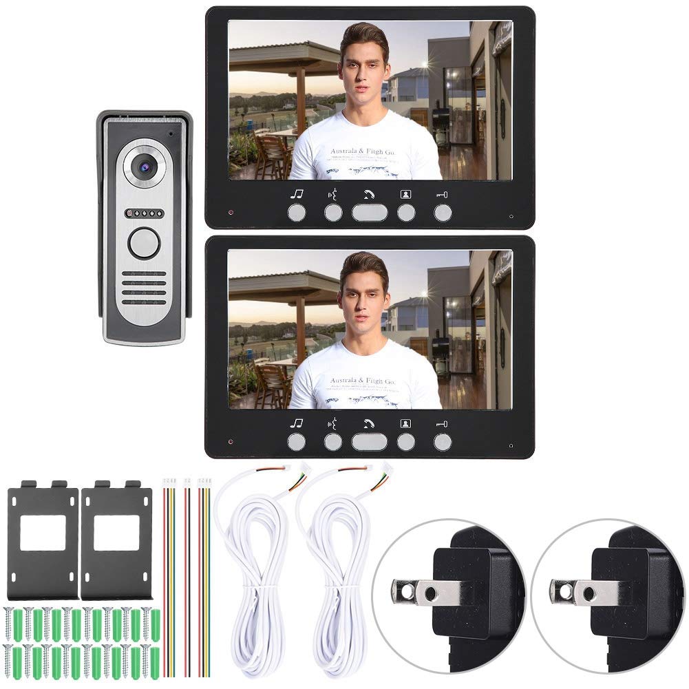 Naroote 7-inch TFT Video Doorbell with 2 Monitors - 1080p HD Camera, Night Vision, Intercom System (Black) - 110-240V for Home Security & Smart Door Monitoring