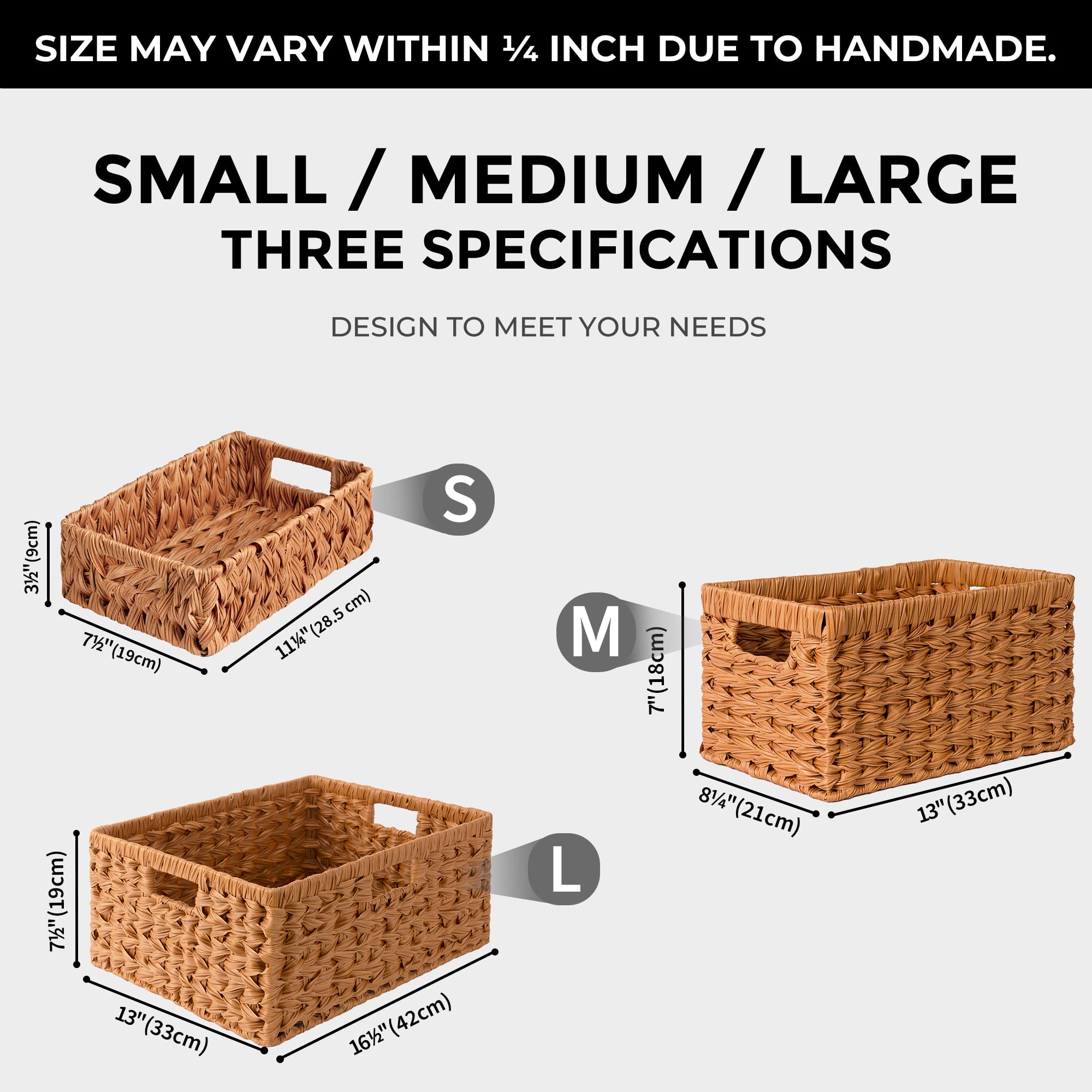 GRANNY SAYS Small Wicker Storage Basket Set of 2 - Waterproof Woven Organizing Baskets for Shelves, Kitchen, Bathroom | Perfect for Food, Tableware & Home Organization (Caramel Orange)