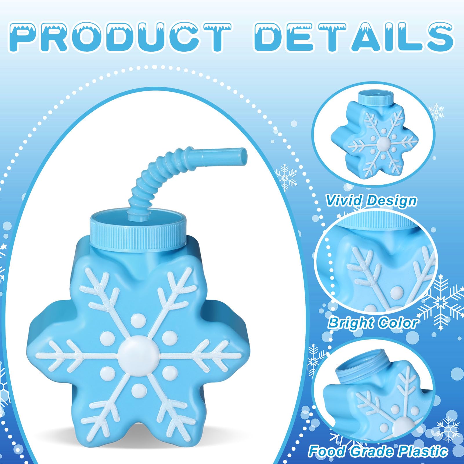 12 Pack Sliner Winter Snowflake Themed Plastic Cups 10oz - Reusable Party Cups with Lids & Straws for Christmas, Winter Birthday, Holiday Celebrations - Perfect for Hot/Cold Drinks at Office Parties, Family Gatherings & Festive Events