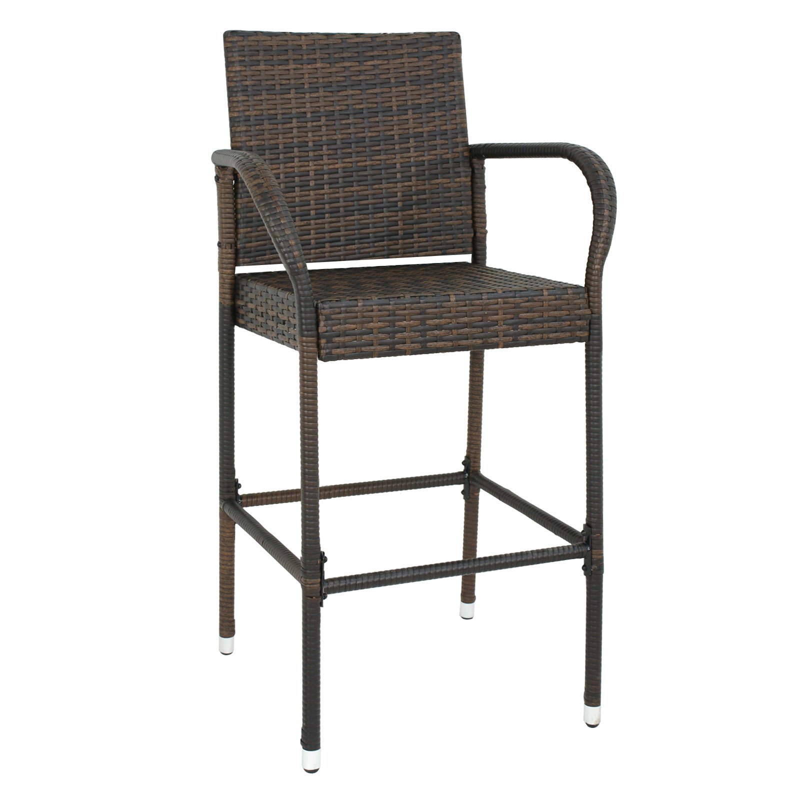 HomGarden Set of 2 Rattan Wicker Bar Stools - Outdoor Backyard Barstool Chairs with Armrests - Patio Furniture for Poolside, Garden, and Deck Use