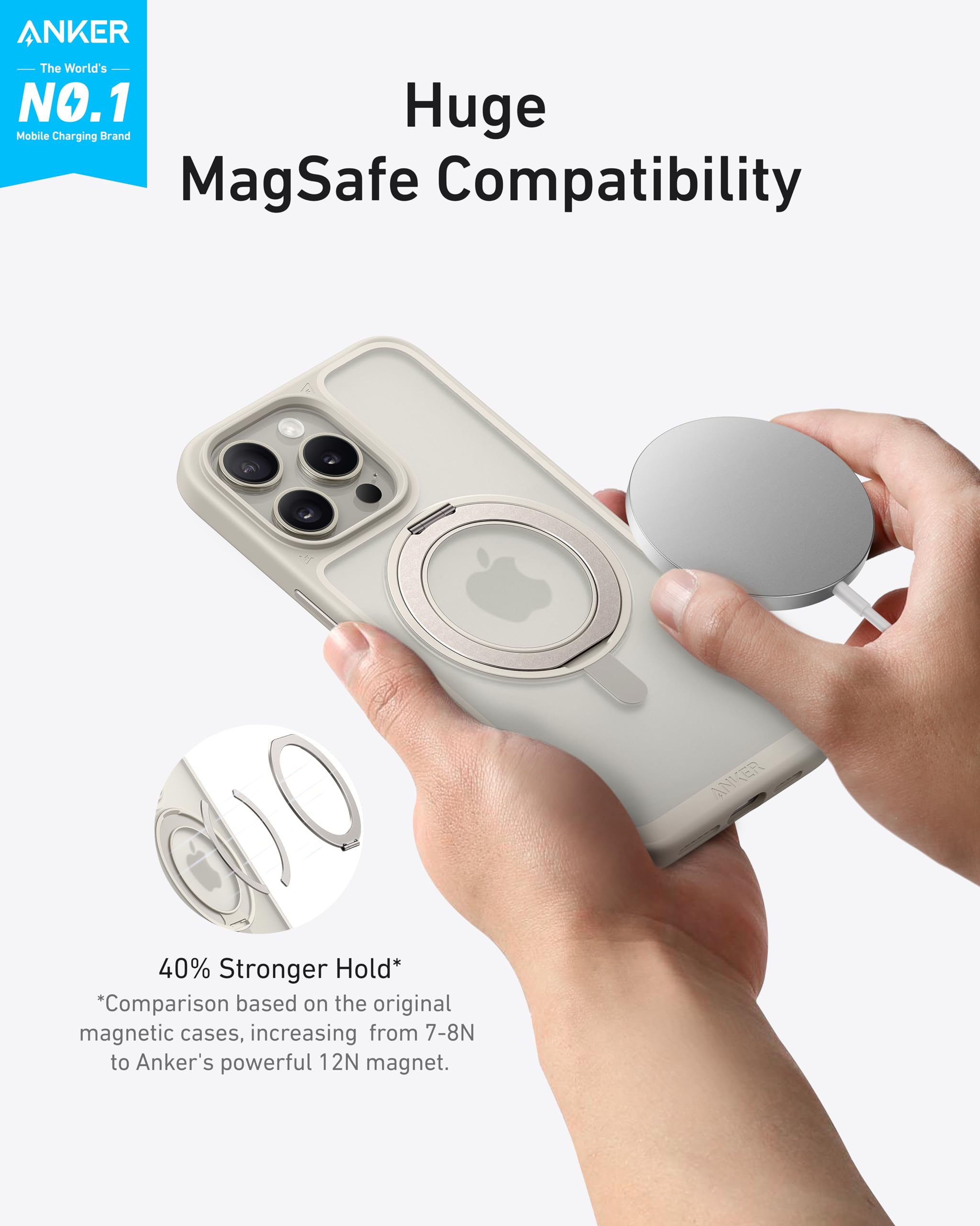 Anker Ultra Magnetic iPhone 15 Pro Case with 360° Ring Stand - Military-Grade Shockproof & MagSafe Compatible Clear Protective Cover - Perfect for Work, Travel and Everyday Use