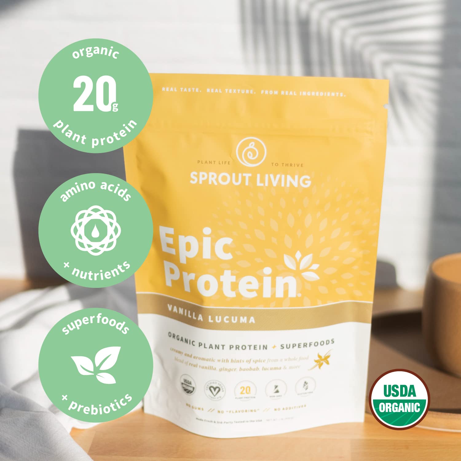 Sprout Living Epic Protein Bundle - Chocolate Maca & Vanilla Lucuma (20g Organic Plant-Based Vegan Protein Powder, Gluten Free, Superfoods) | 1lb, 12 Servings for Smoothies, Baking & Post-Workout Recovery