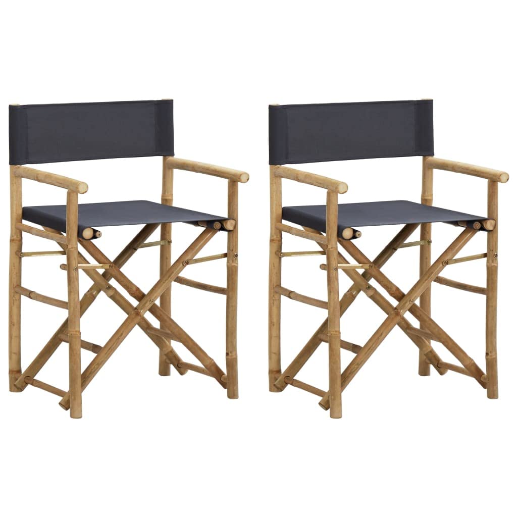 2-Pack Dark Gray Folding Director's Chairs - Bamboo & Fabric for Dining Room, Kitchen, Living Room, Garden - Indoor & Outdoor Use - Perfect for Patio, Picnics, Camping and Events