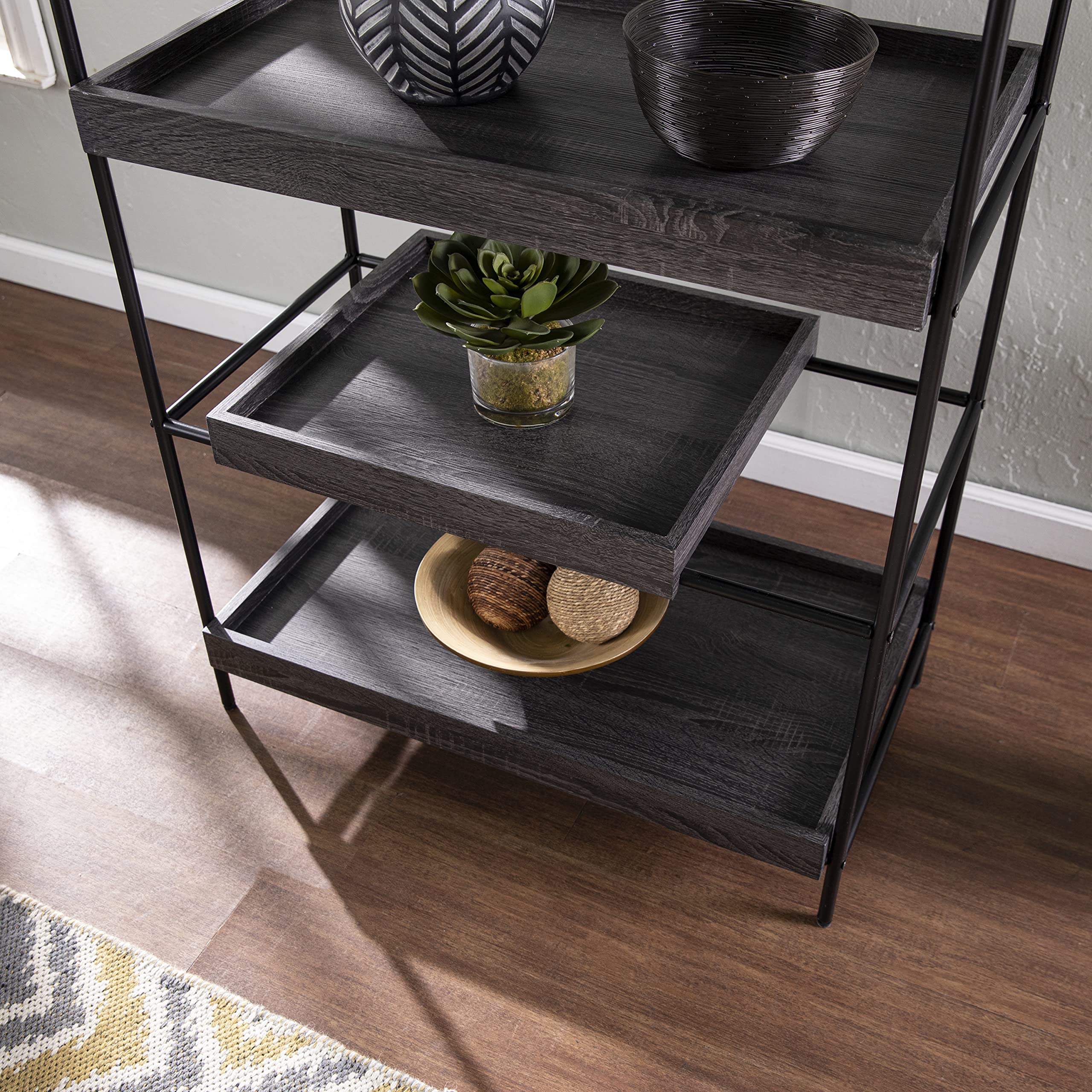 SEI Furniture Wall Mounted Sliding Shelf Bookcase - Black, Modern Storage Solution for Living Room, Bedroom, or Office Organization