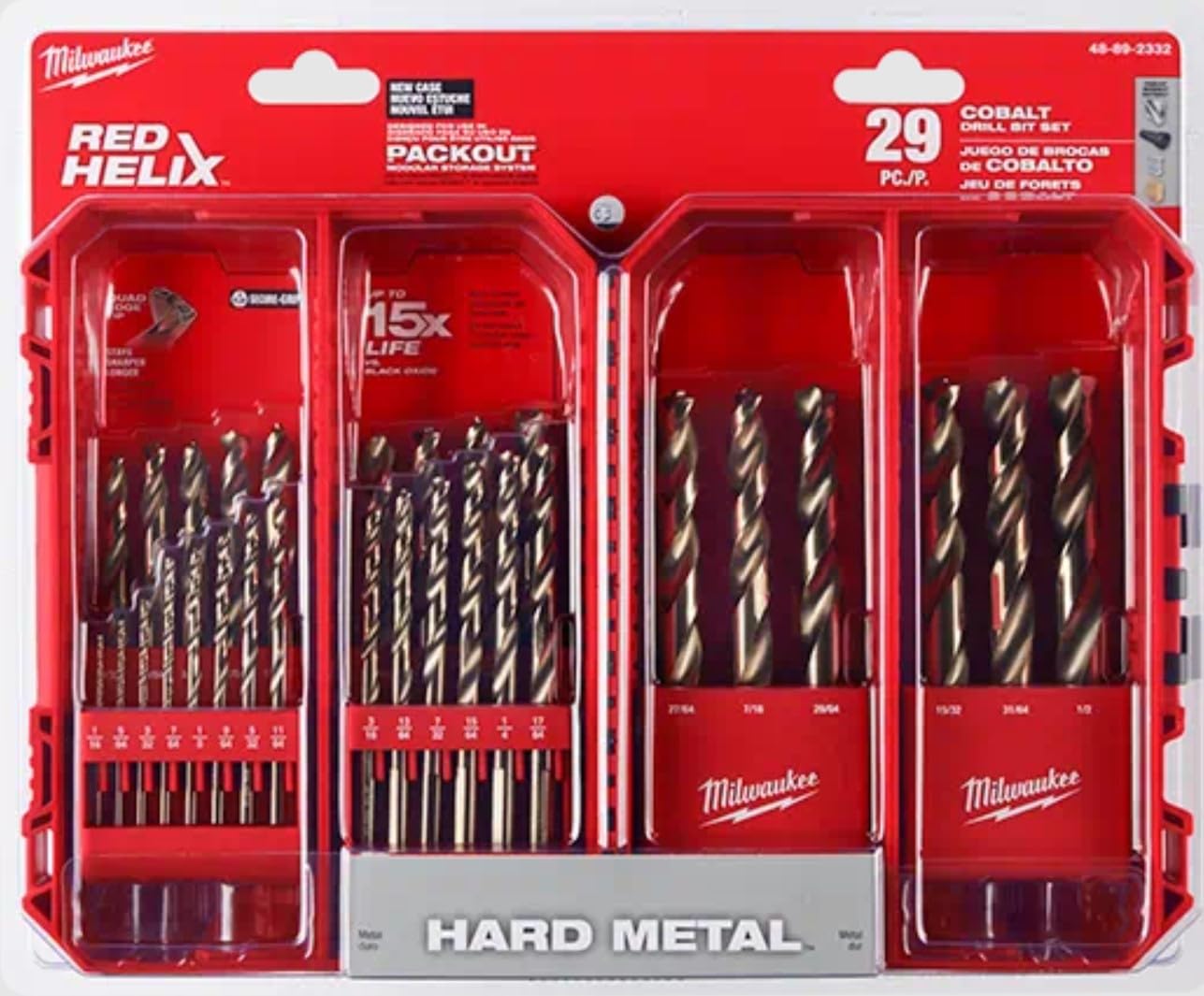 Milwaukee 29-Piece Cobalt Red Helix Drill Bit Set for Metal - High-Speed Steel Drill Bits for Hardened Steel, Stainless Steel & Cast Iron - Perfect for Construction, Metalworking & DIY Projects